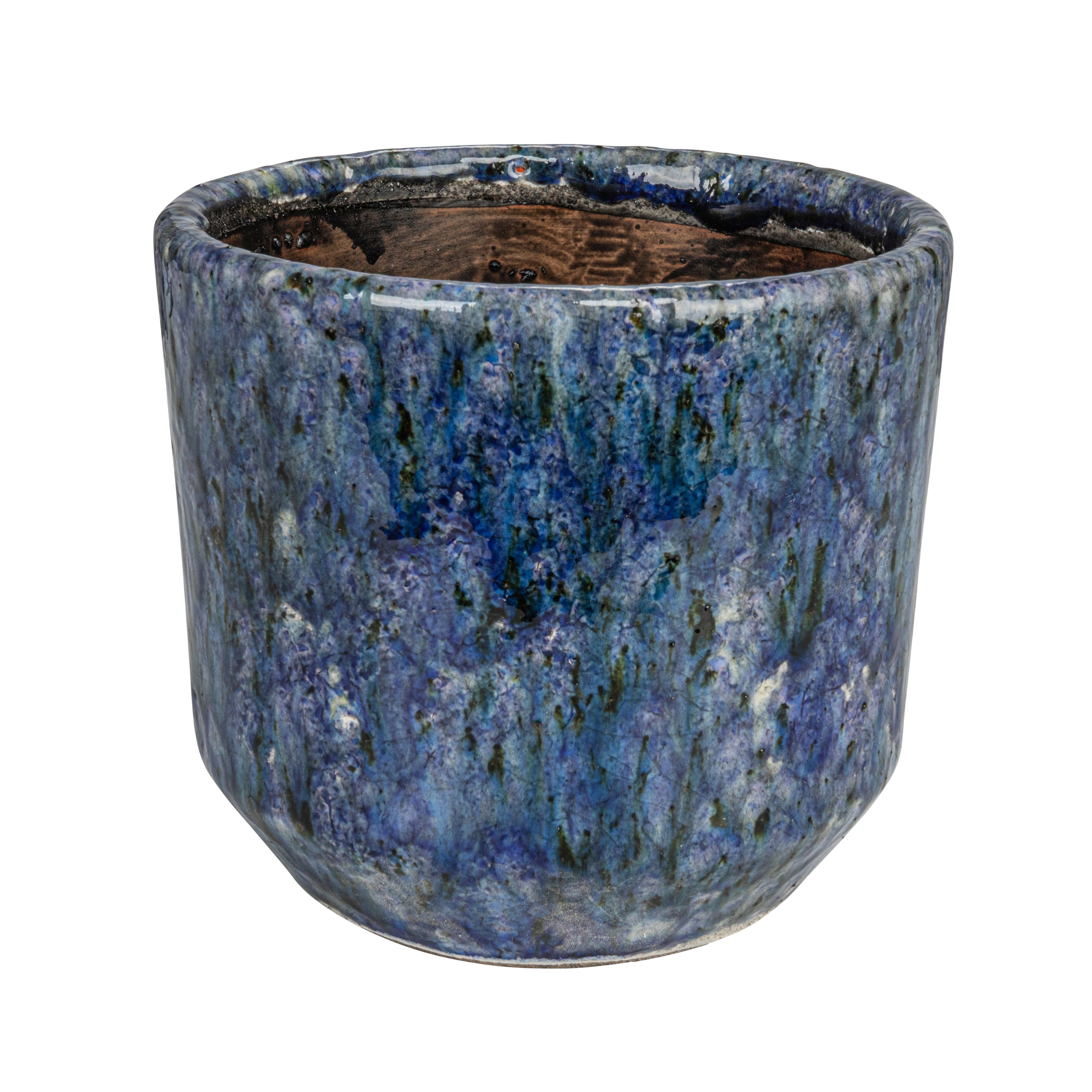 Decorative Terra-cotta Planter with Crackle Glaze, Blue - Creative Co-Op