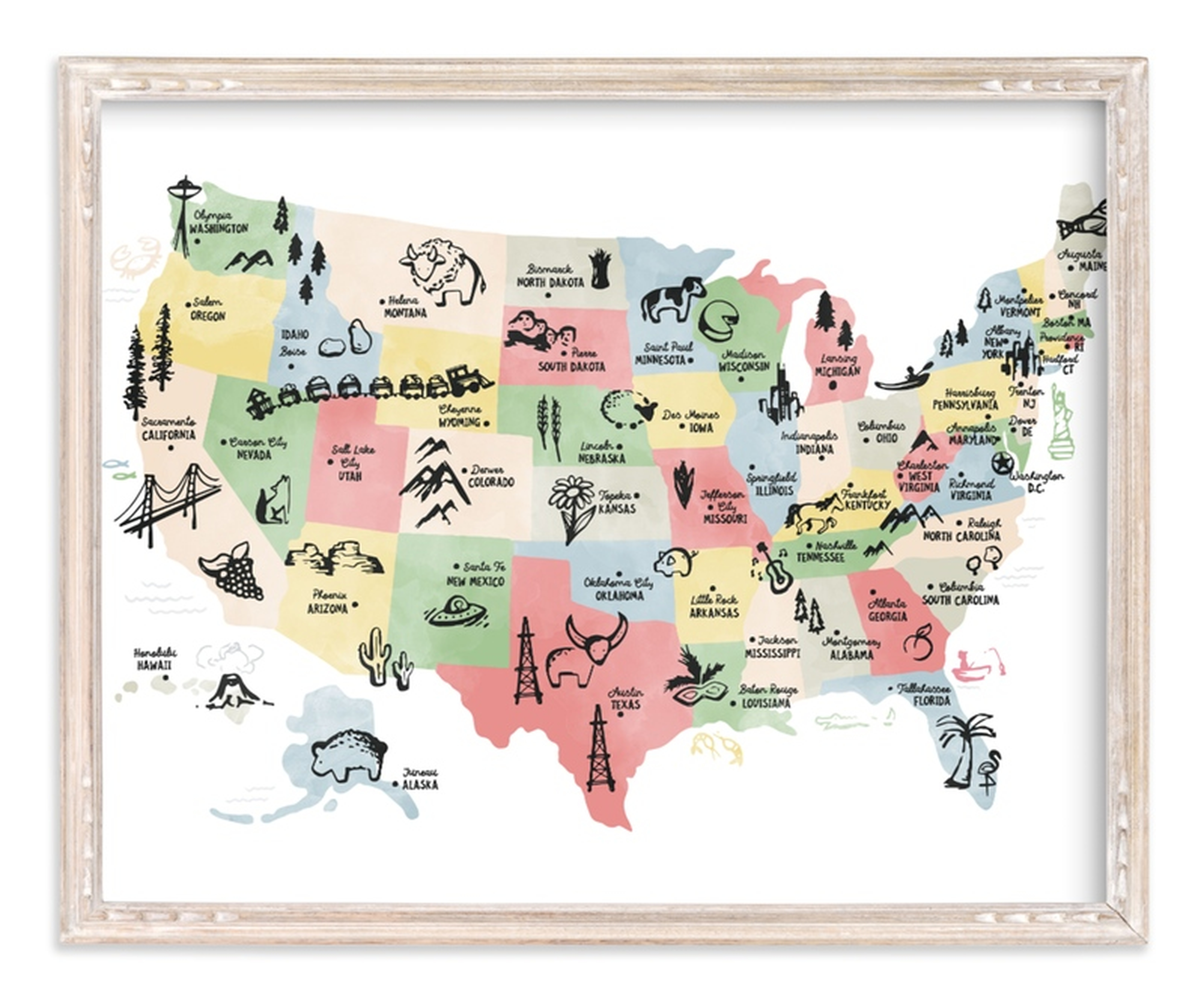 Retro United States Map Children's Art Print - Minted