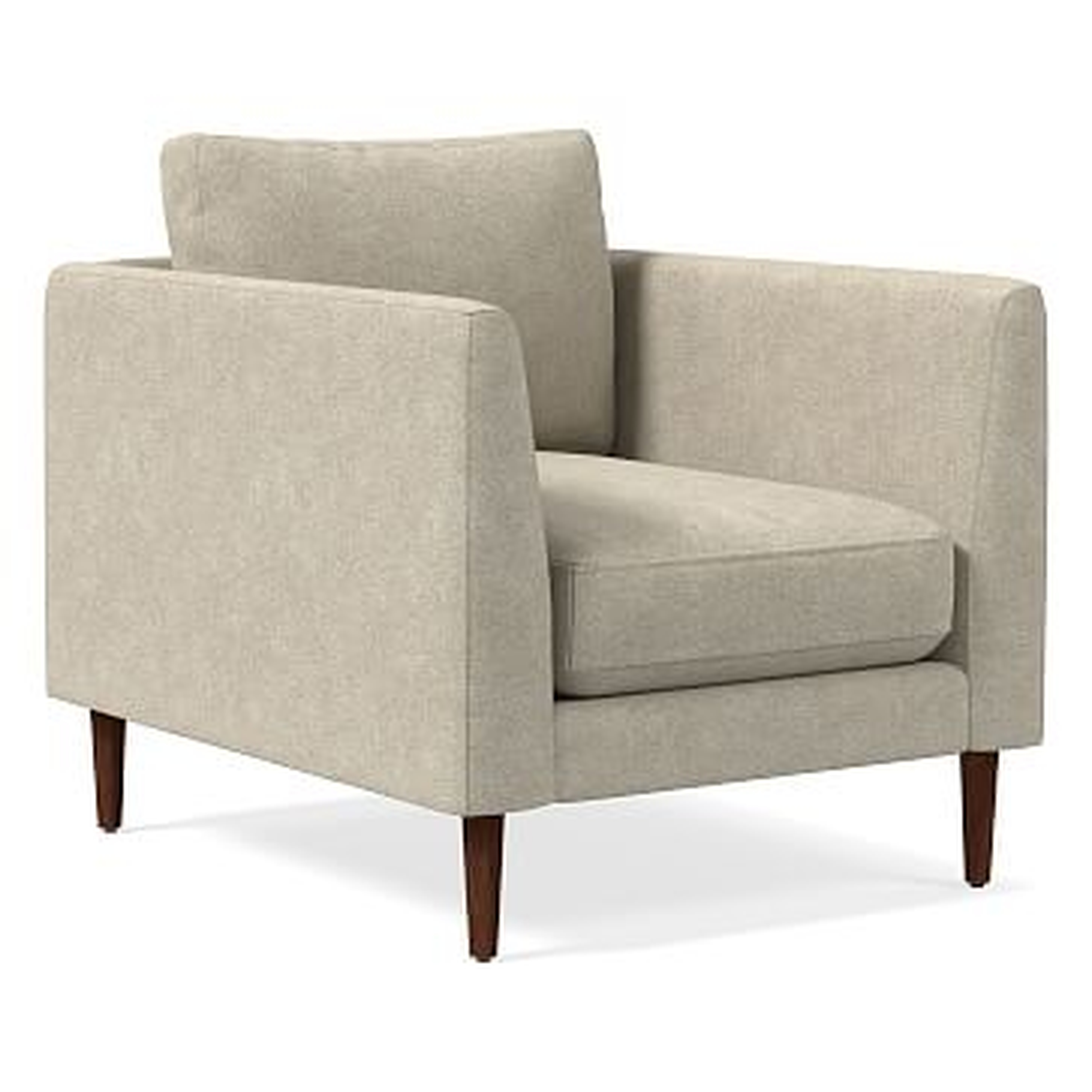 Vail Angled Arm Chair, Poly , Distressed Velvet, Dune, Walnut - West Elm