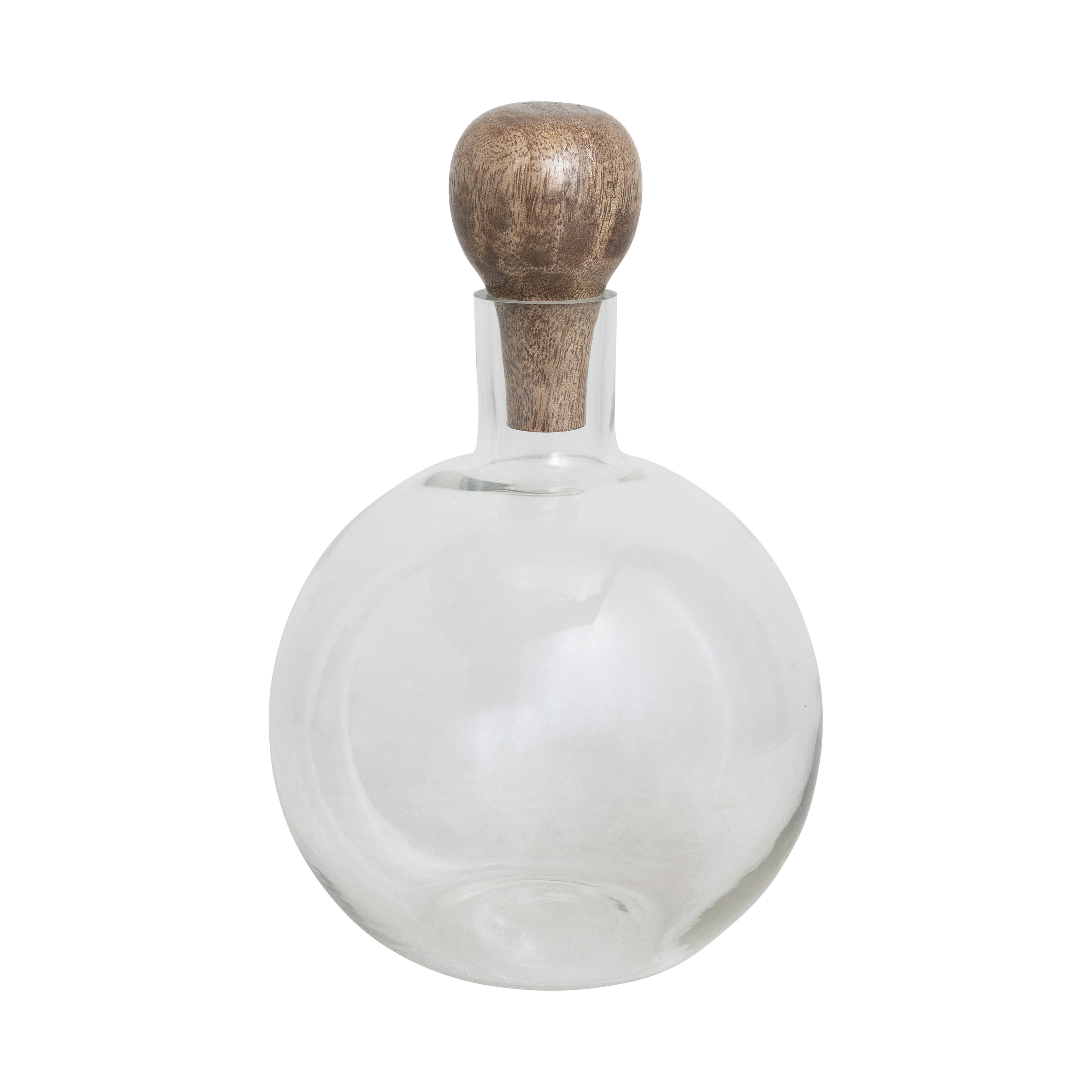 Wine Decanter Glass Decanter with Mango Wood Stopper and Spherical Base - Creative Co-Op