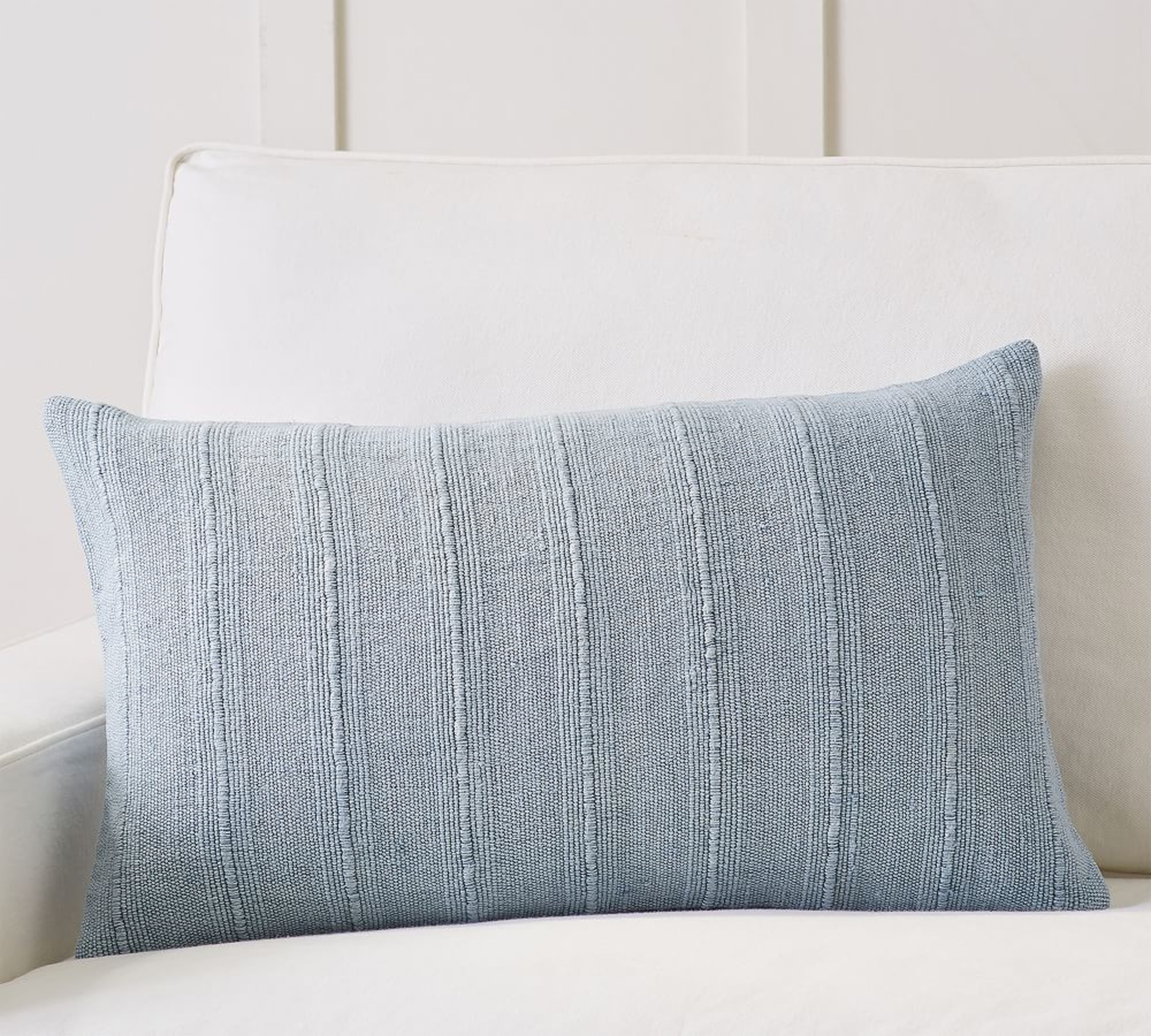 Relaxed Striped Lumbar Pillow Cover, 16 x 26", Chambray - Pottery Barn