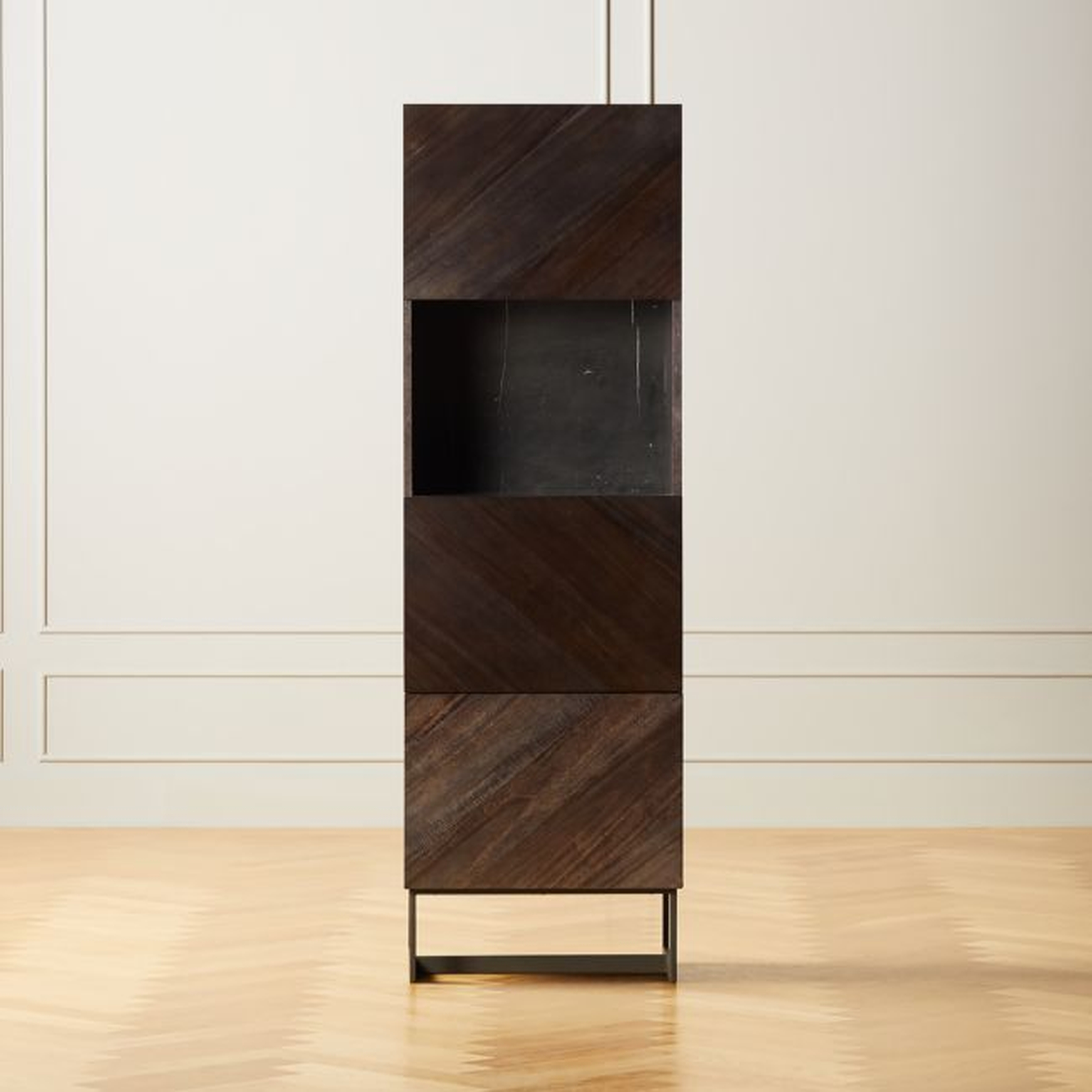 Suspend Black Marble and Dark Wood Bar Cabinet - CB2