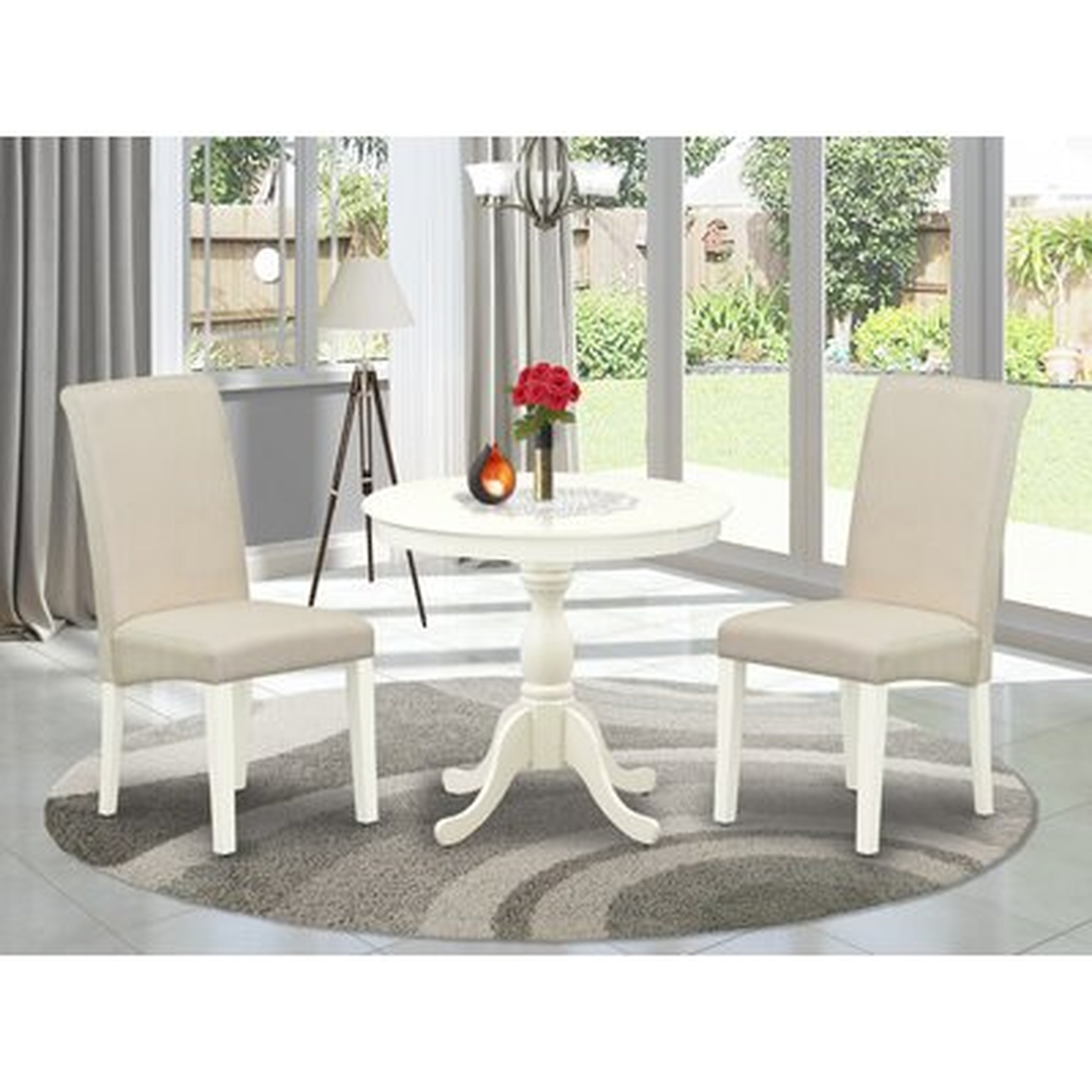 Alcott Hill® Maelys-OAK-02 3 Piece Dining Set - 1 Pedestal Dining Table And 2 Light Beige Dinning Room Chairs - Oak Finish - Wayfair