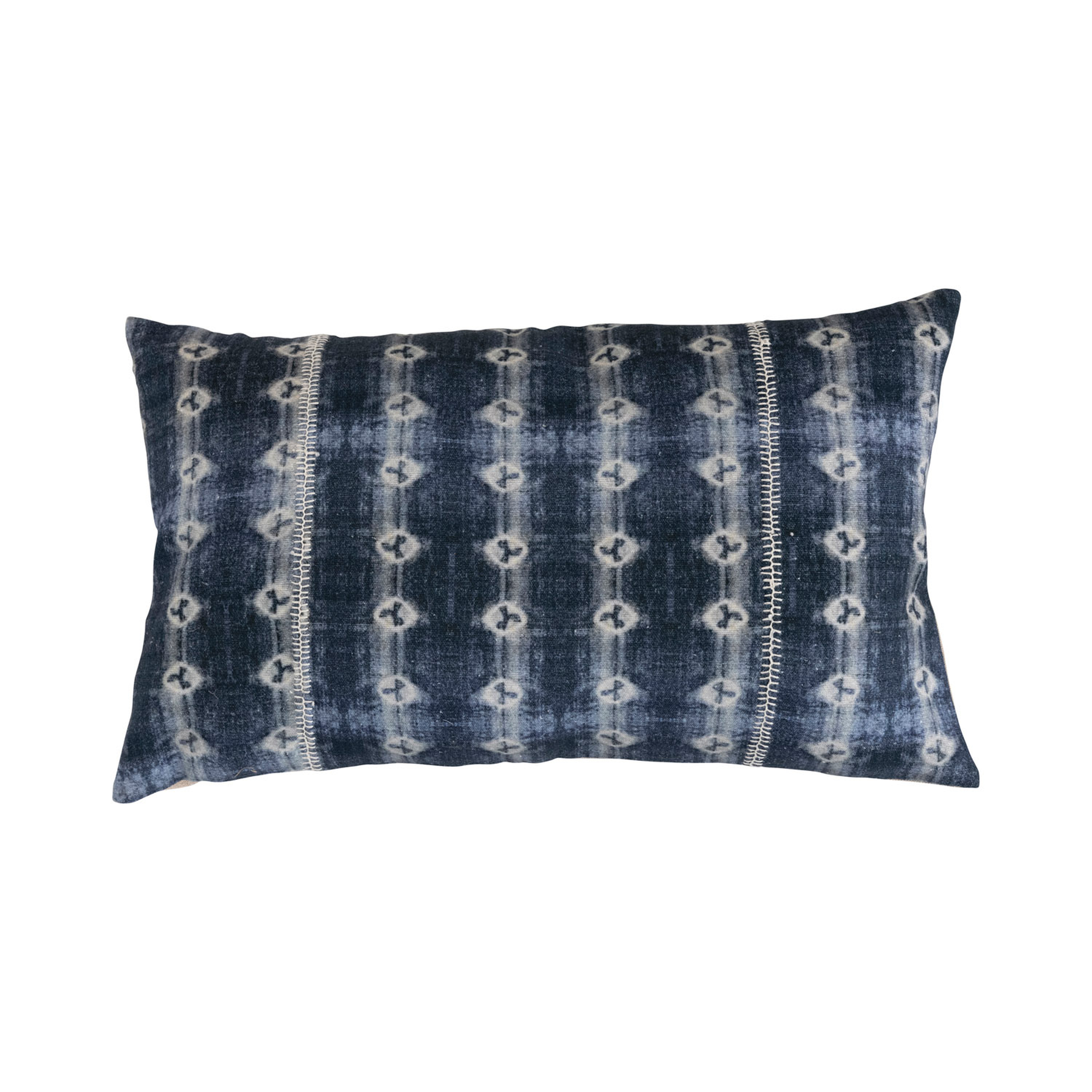 Cotton Lumbar Pillow with Batik Print and Embroidery - Creative Co-Op