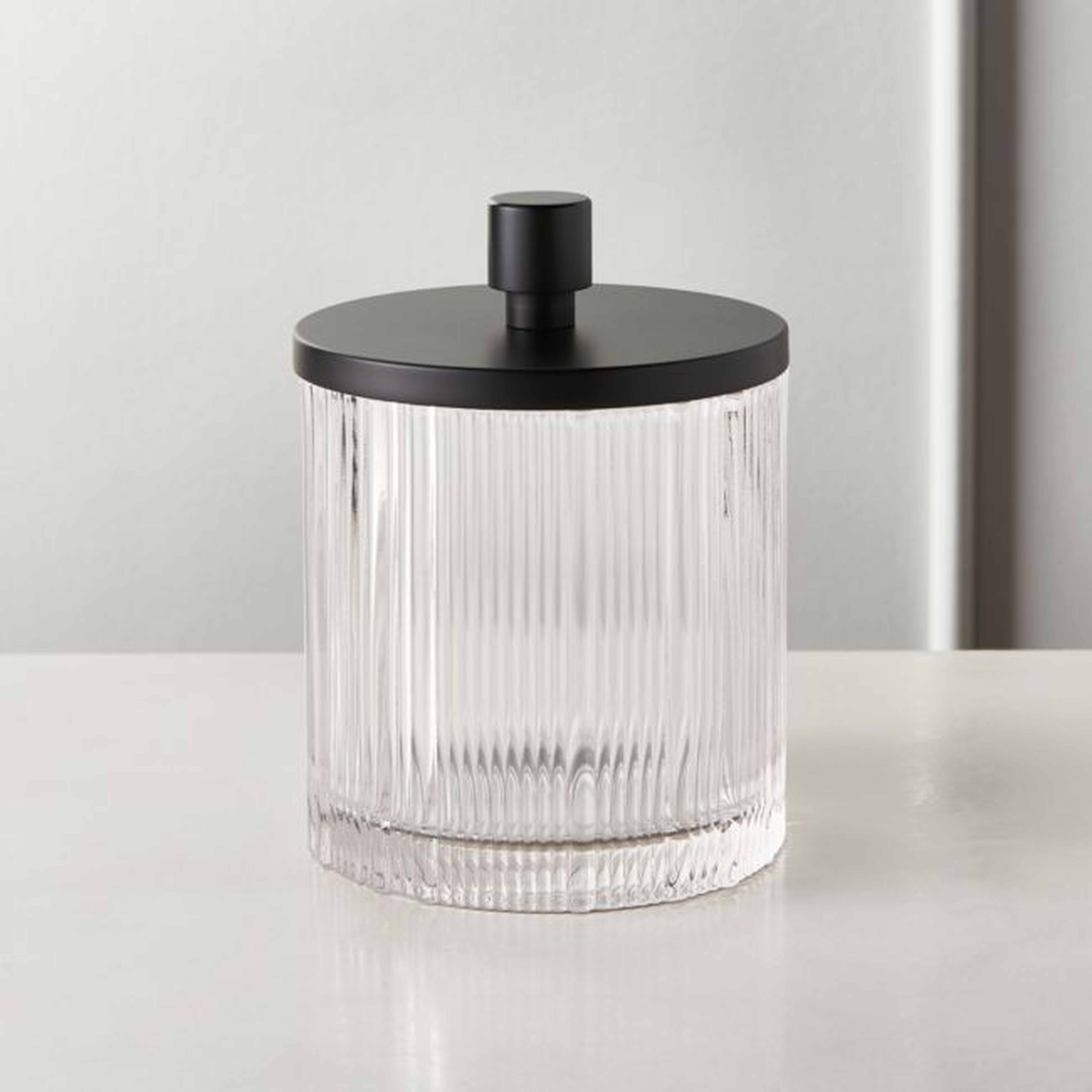 Athena Black Ribbed Glass Round Canister - CB2