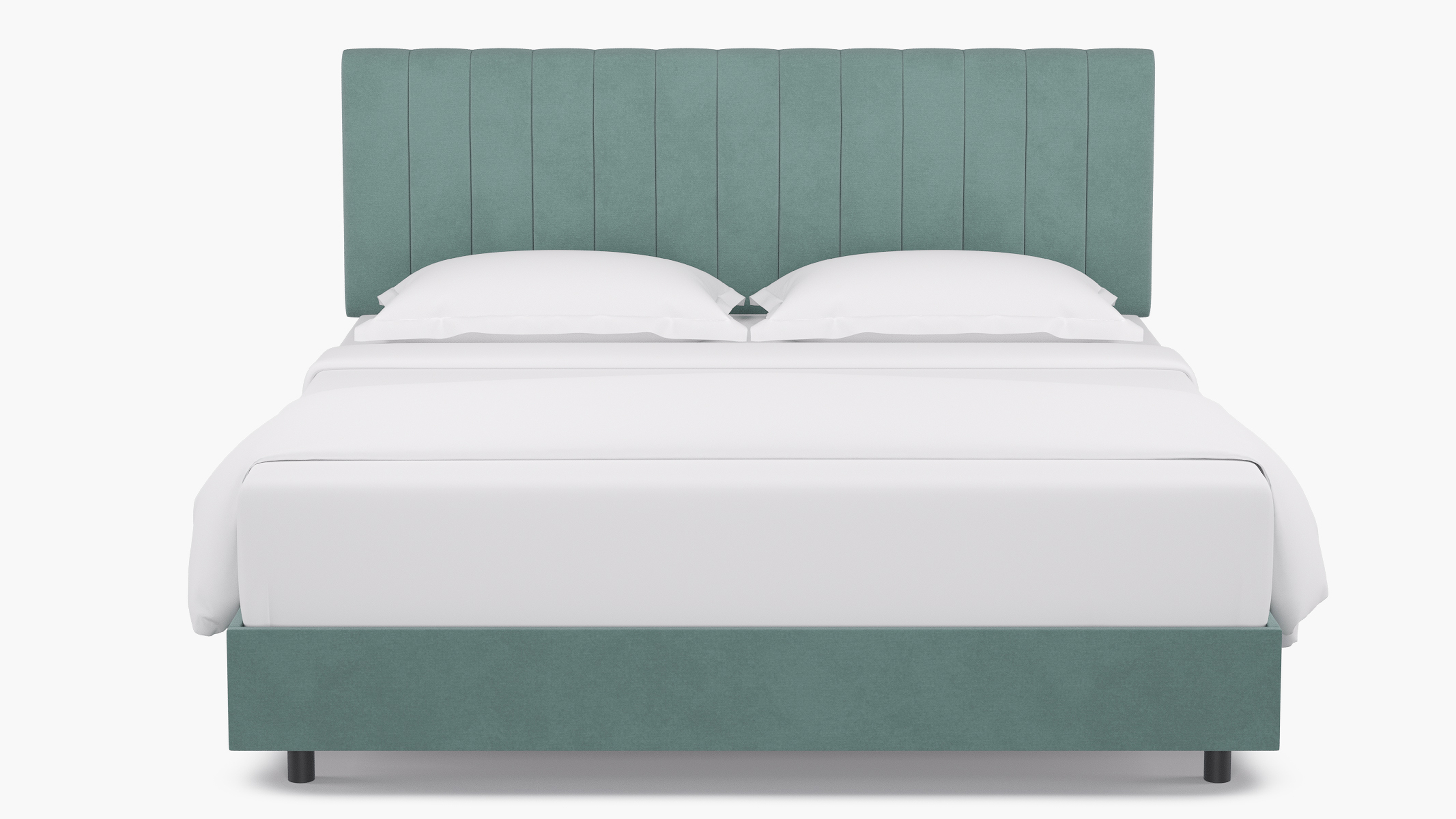 Channel Tufted Bed, Aqua Classic Velvet, King - The Inside