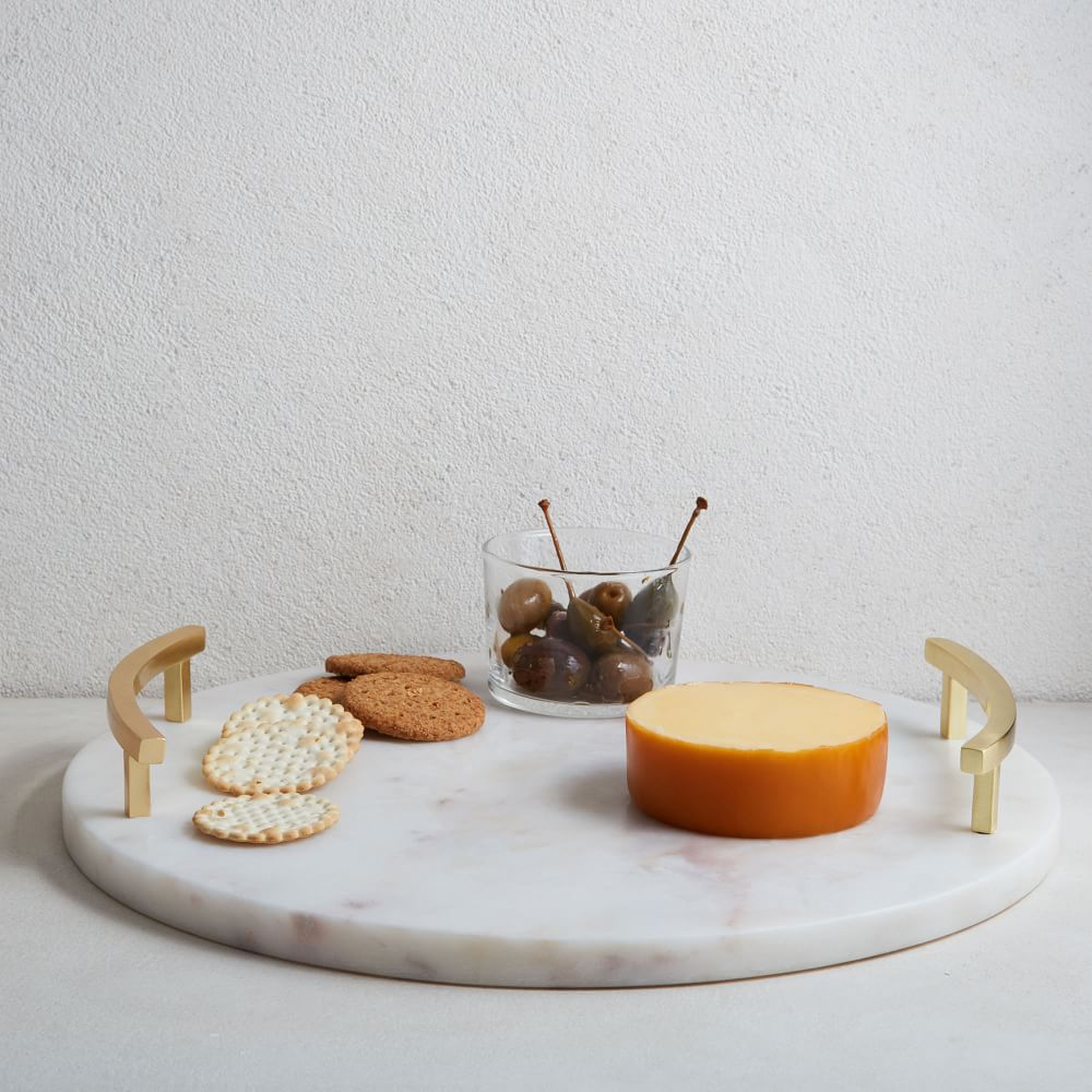 Marble + Brass Round Cheese Board, Gold - West Elm