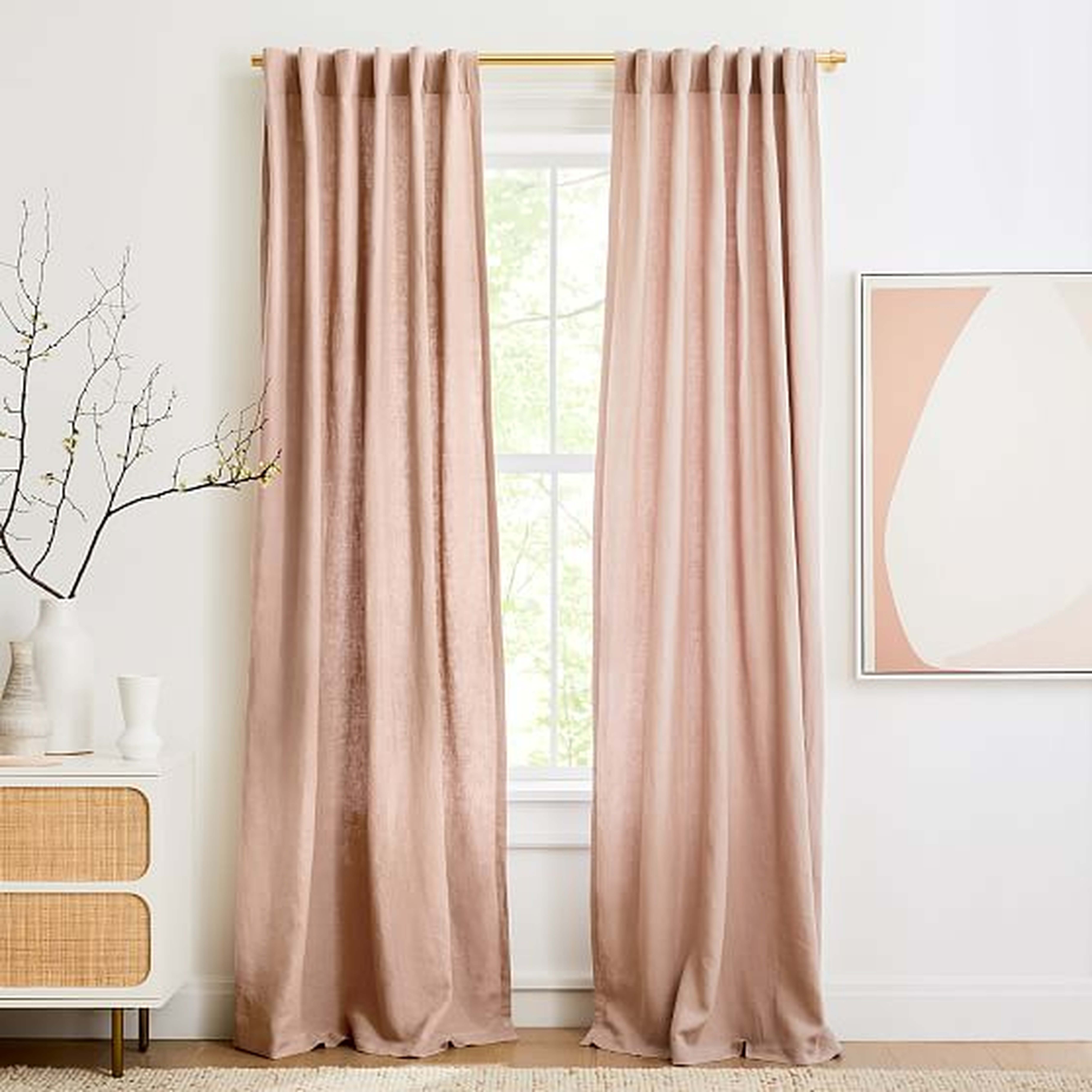 European Flax Linen Curtain, Dusty Blush, 48"x96", Set of 2 - West Elm