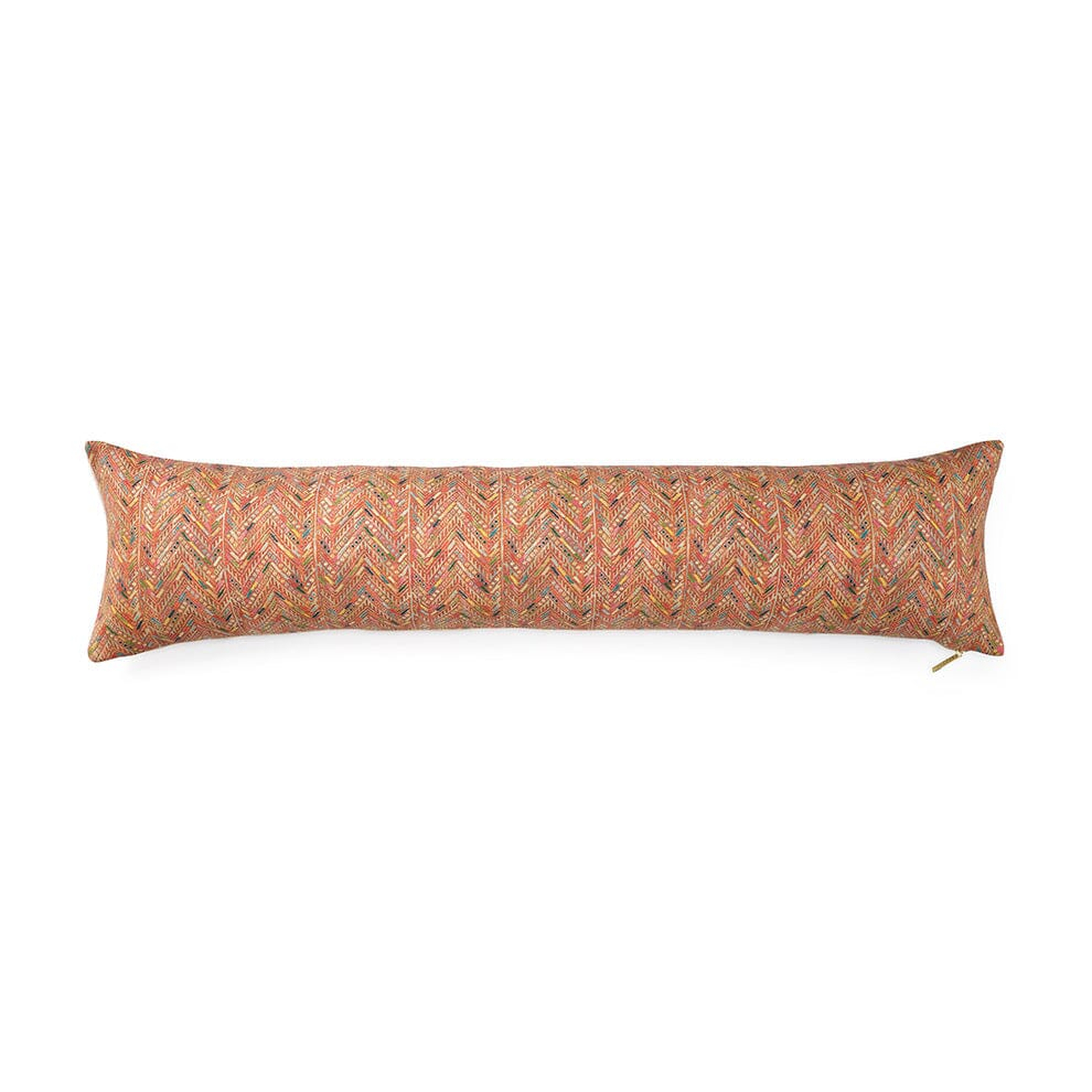 Salmon Herringbone Huipil Pillow by St. Frank | Orange | 48" W x 12" H | Linen - St. Frank