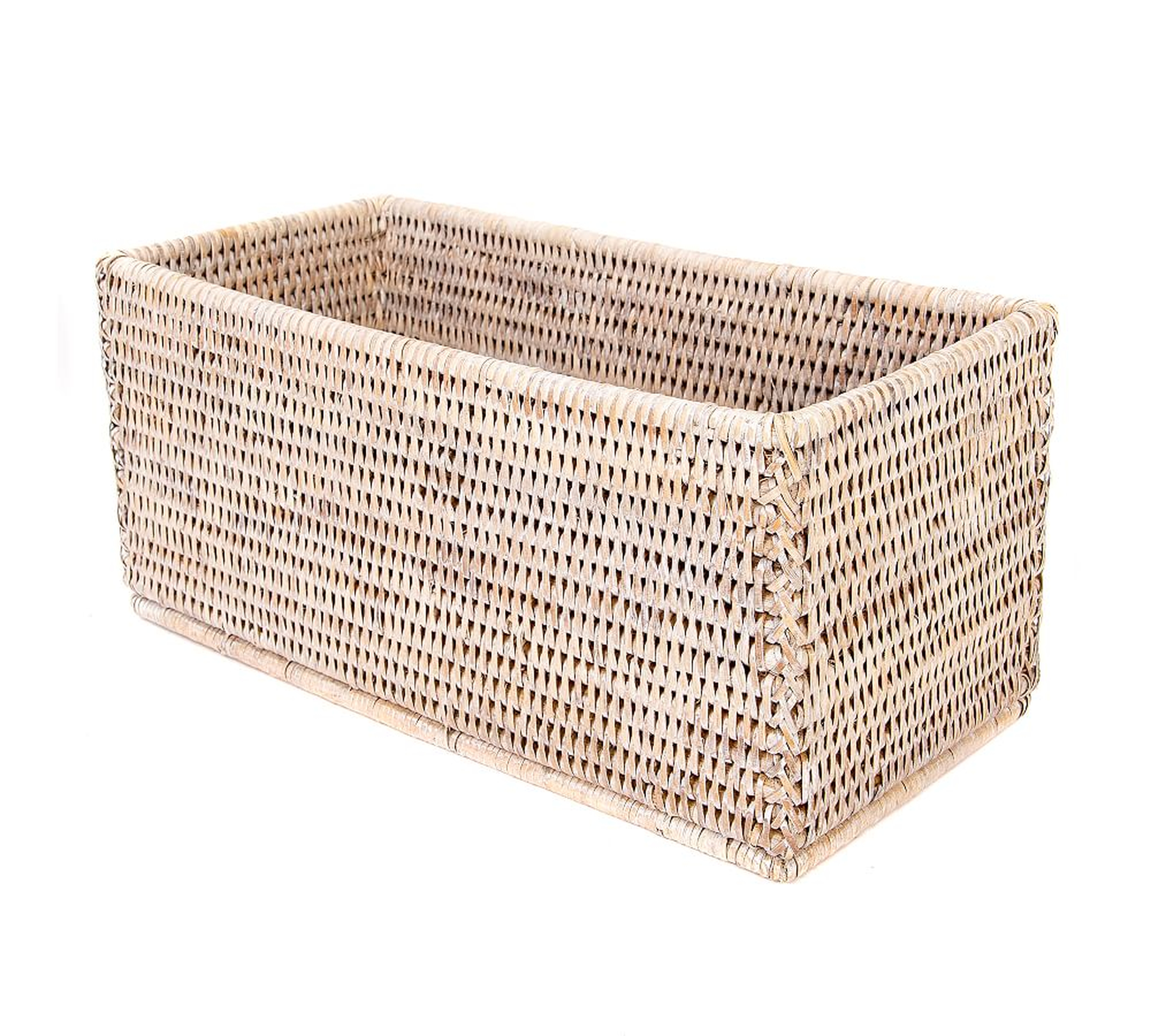 Tava Handwoven Rattan Rectangular Everything Basket, White Wash - Pottery Barn