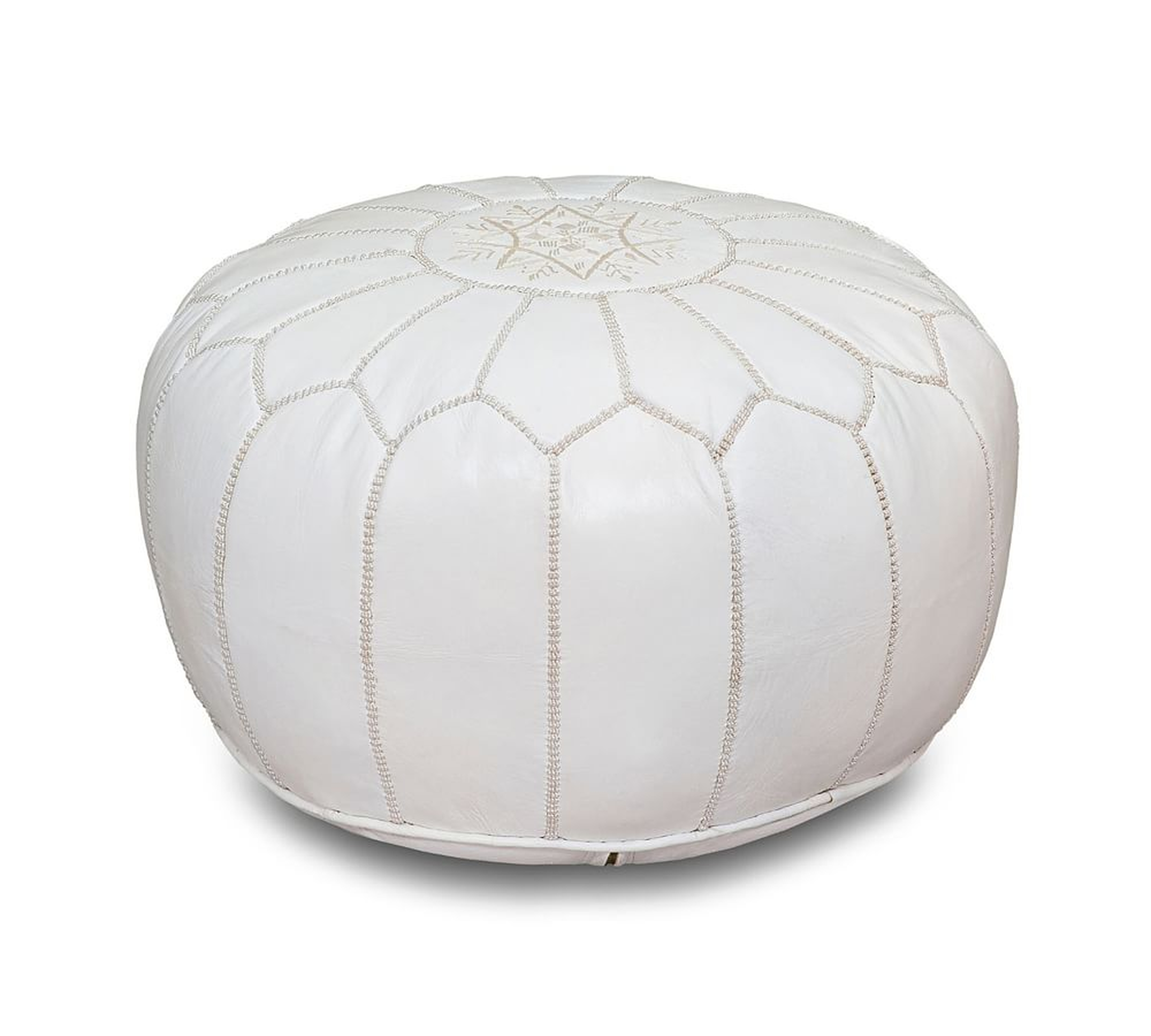 Nadia Moroccan Leather Pouf, White - Pottery Barn