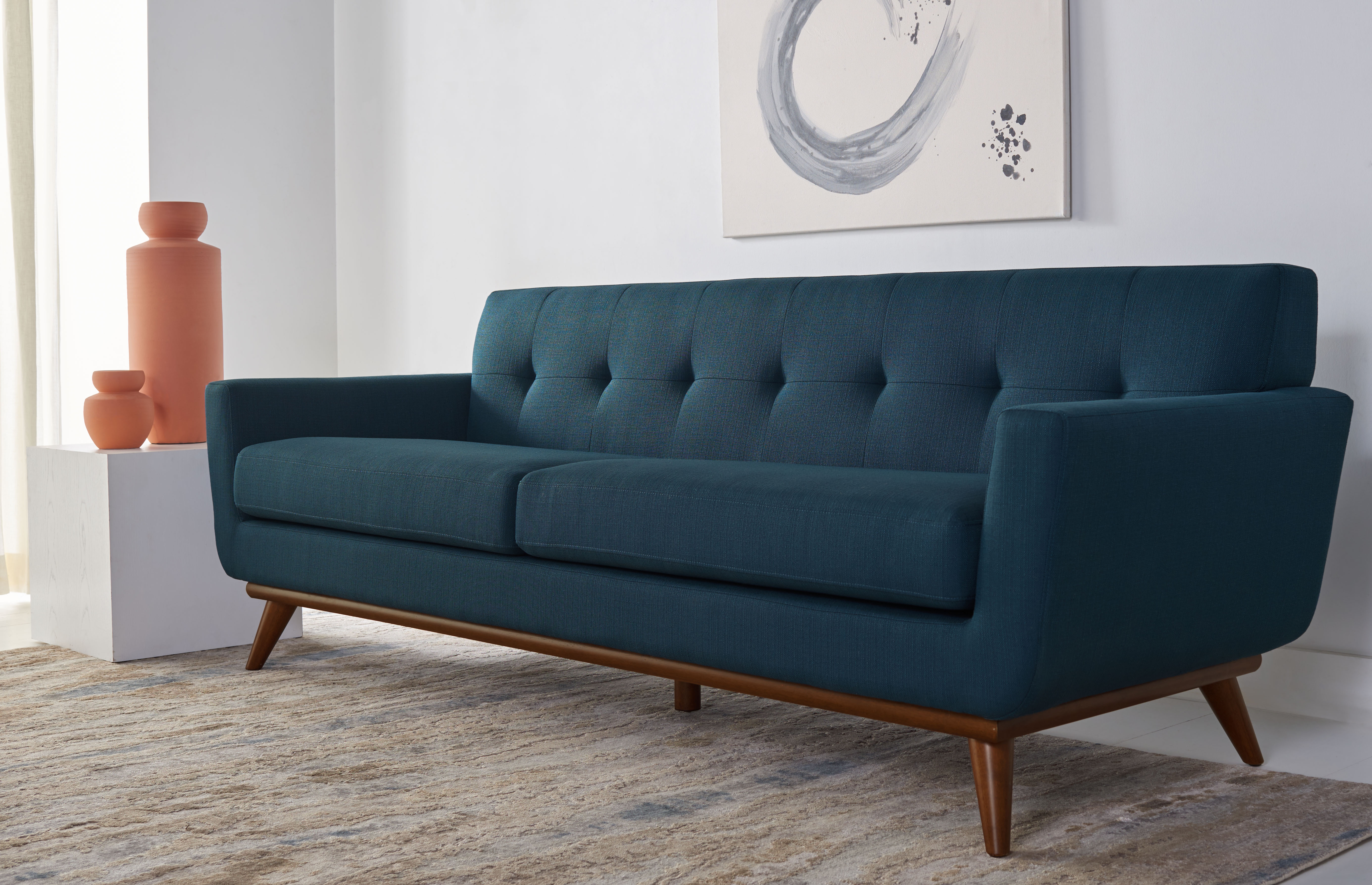 Opal Linen Tufted Sofa - Dark Teal - Arlo Home - Safavieh