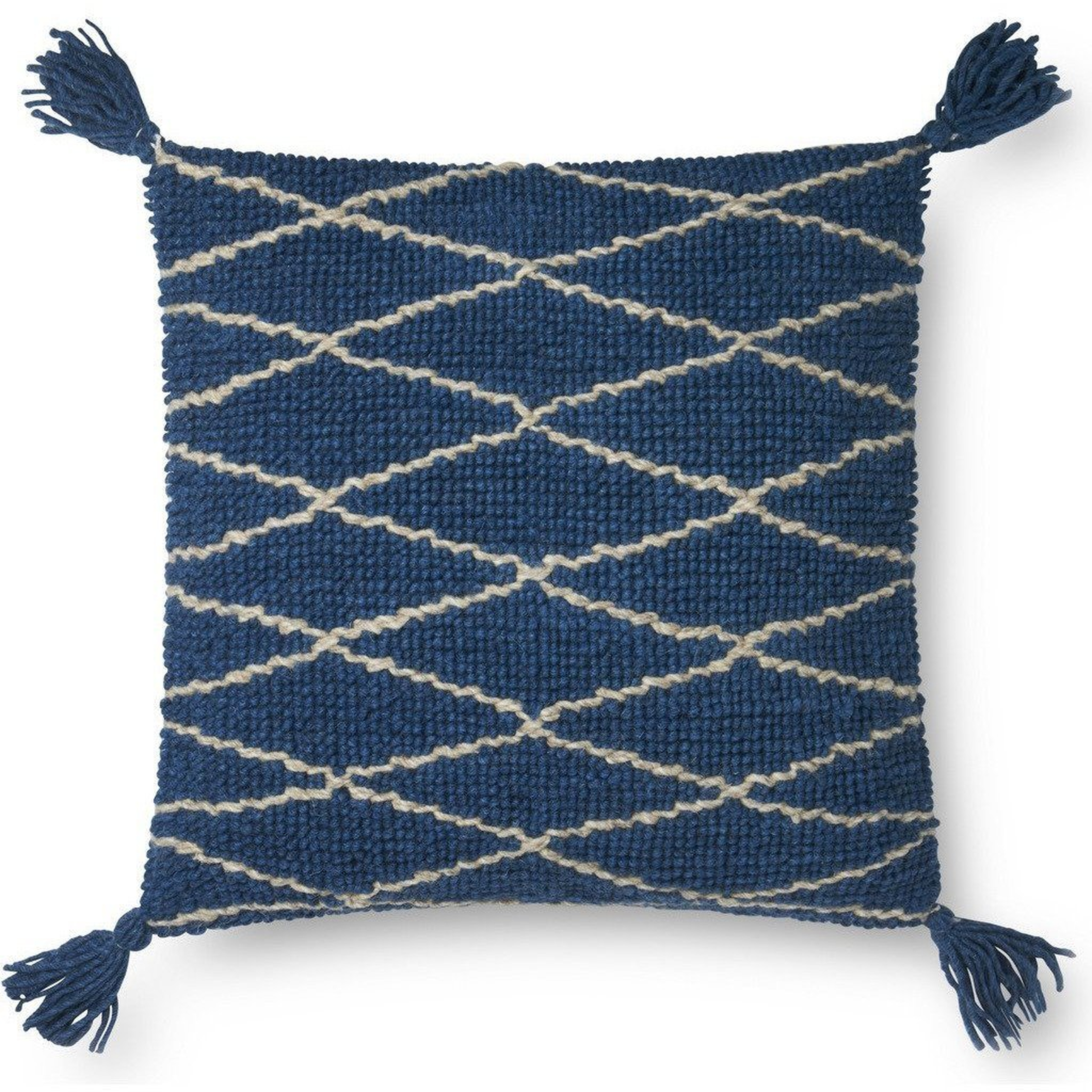 Cris-Cros Throw Pillow Cover with Tassels, 22" x 22", Blue - Loma Threads