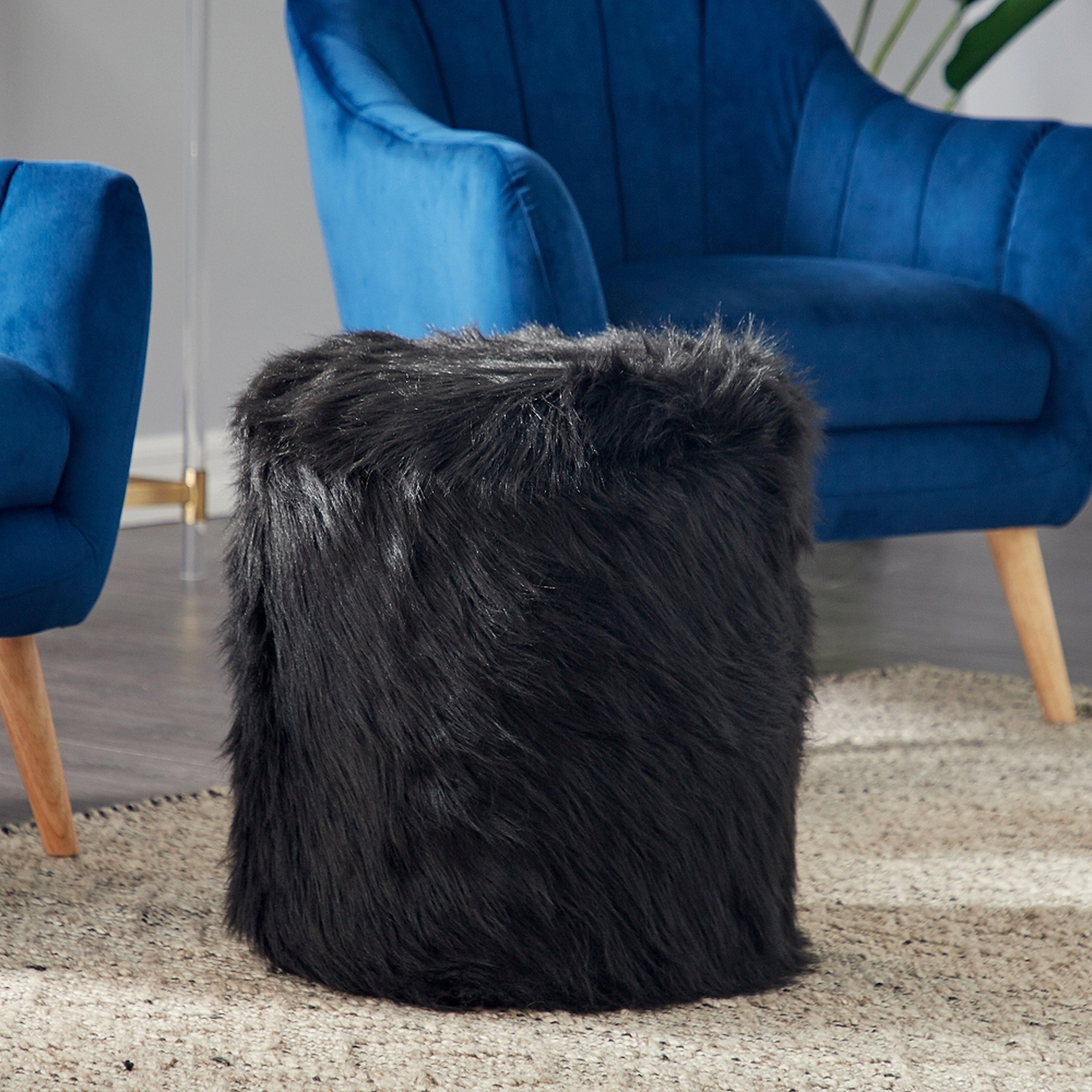 Carminna Black Faux Fur Round Accent Stool with Storage - Style # 81A56 - Lamps Plus