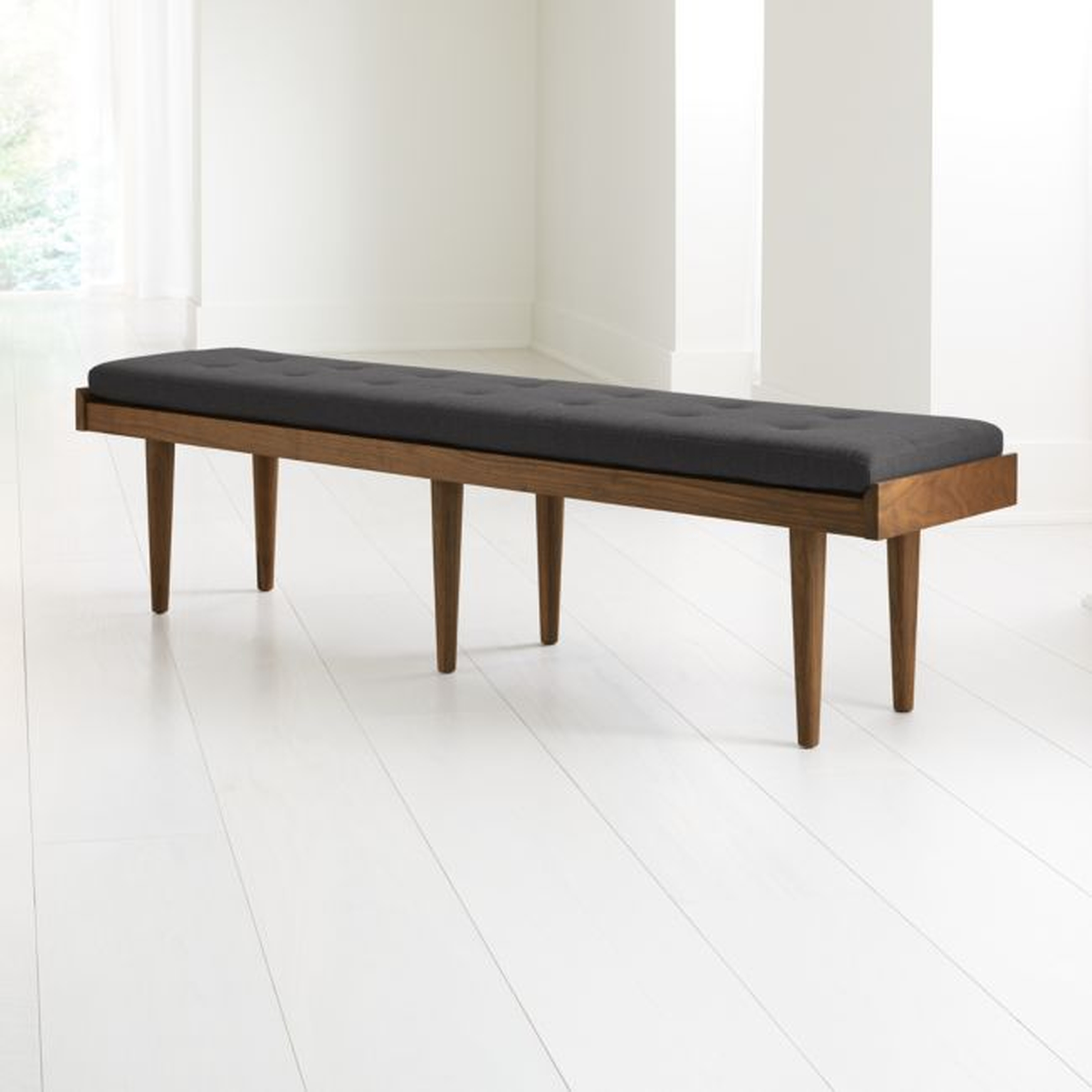 Tate Walnut King Bench with Charcoal Cushion - Crate and Barrel