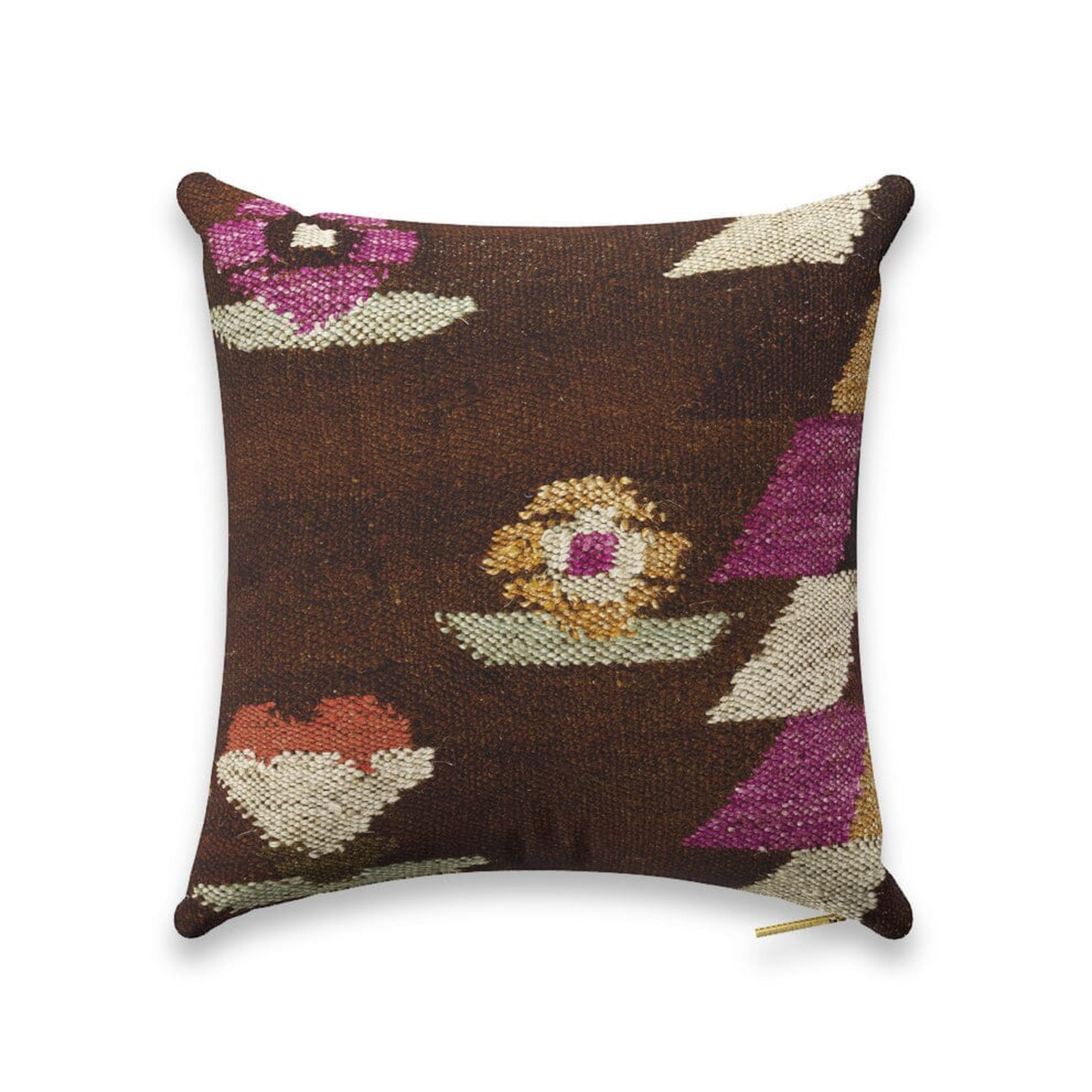 Cacao Flowers Frazada Pillow by St. Frank | Brown | 18" W x 18" H | Linen/Wool - St. Frank