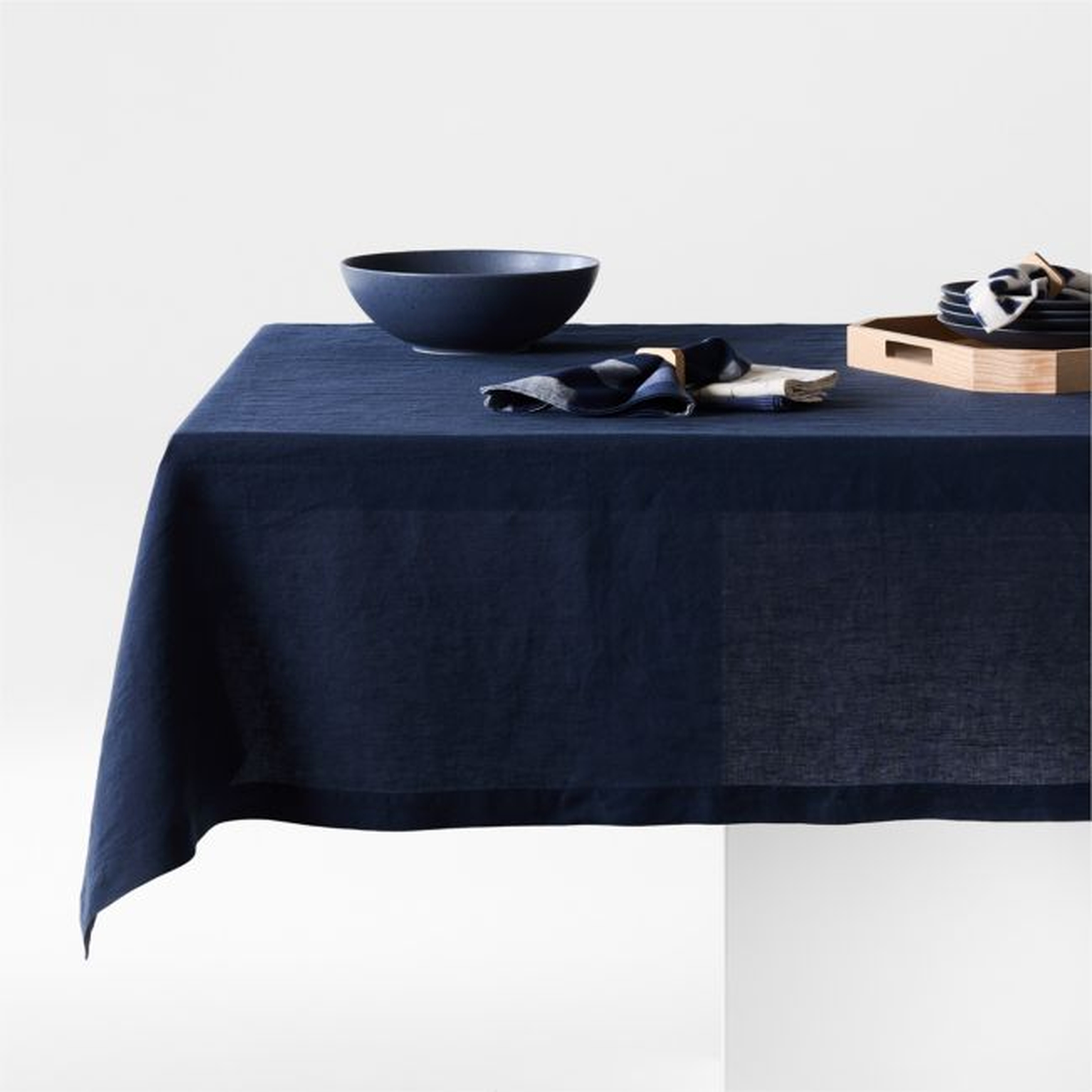 Marin 60"x120" Deep Indigo EUROPEAN FLAX ™-Certified Linen Tablecloth - Crate and Barrel