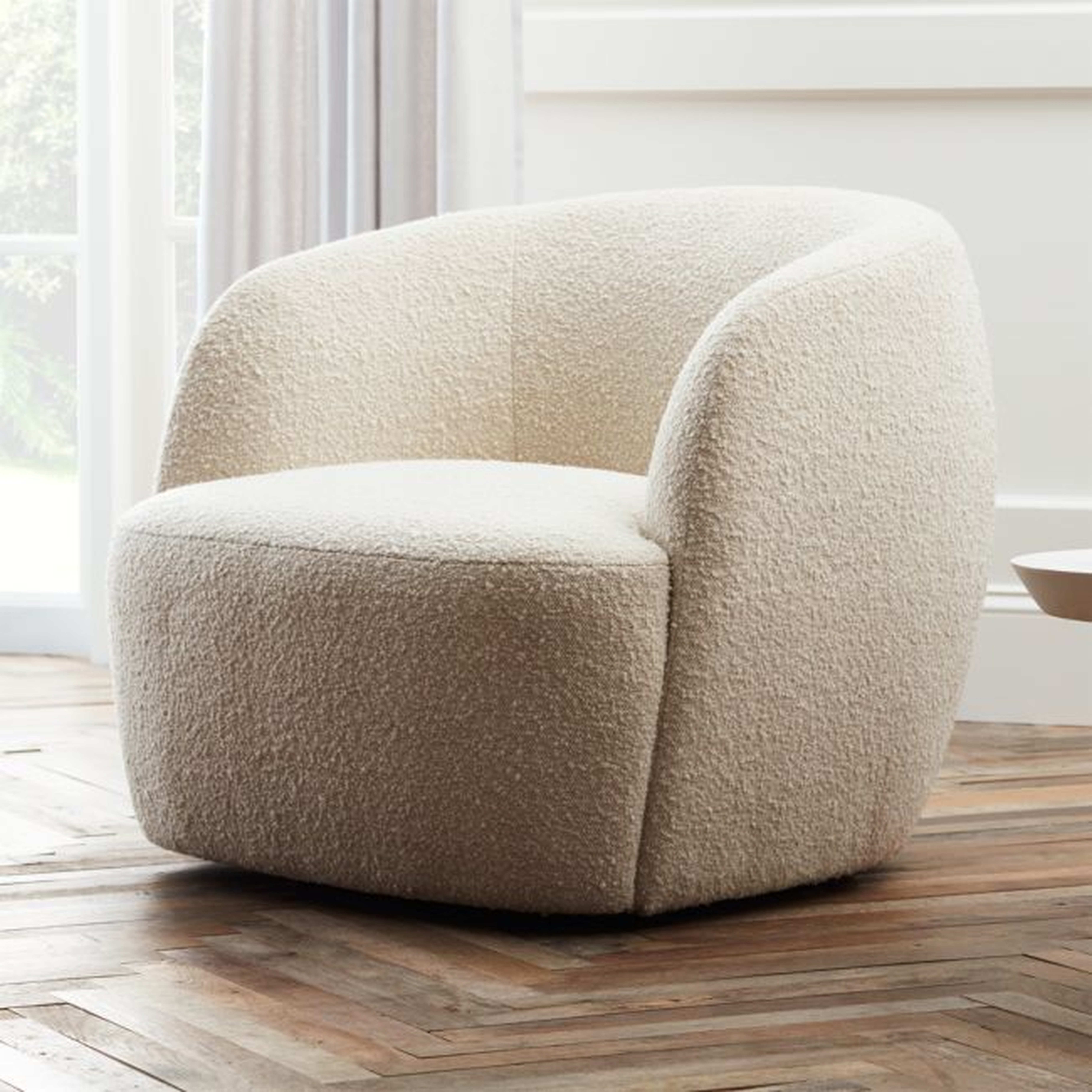 Gwyneth Ivory Boucle Swivel Chair by Goop - CB2