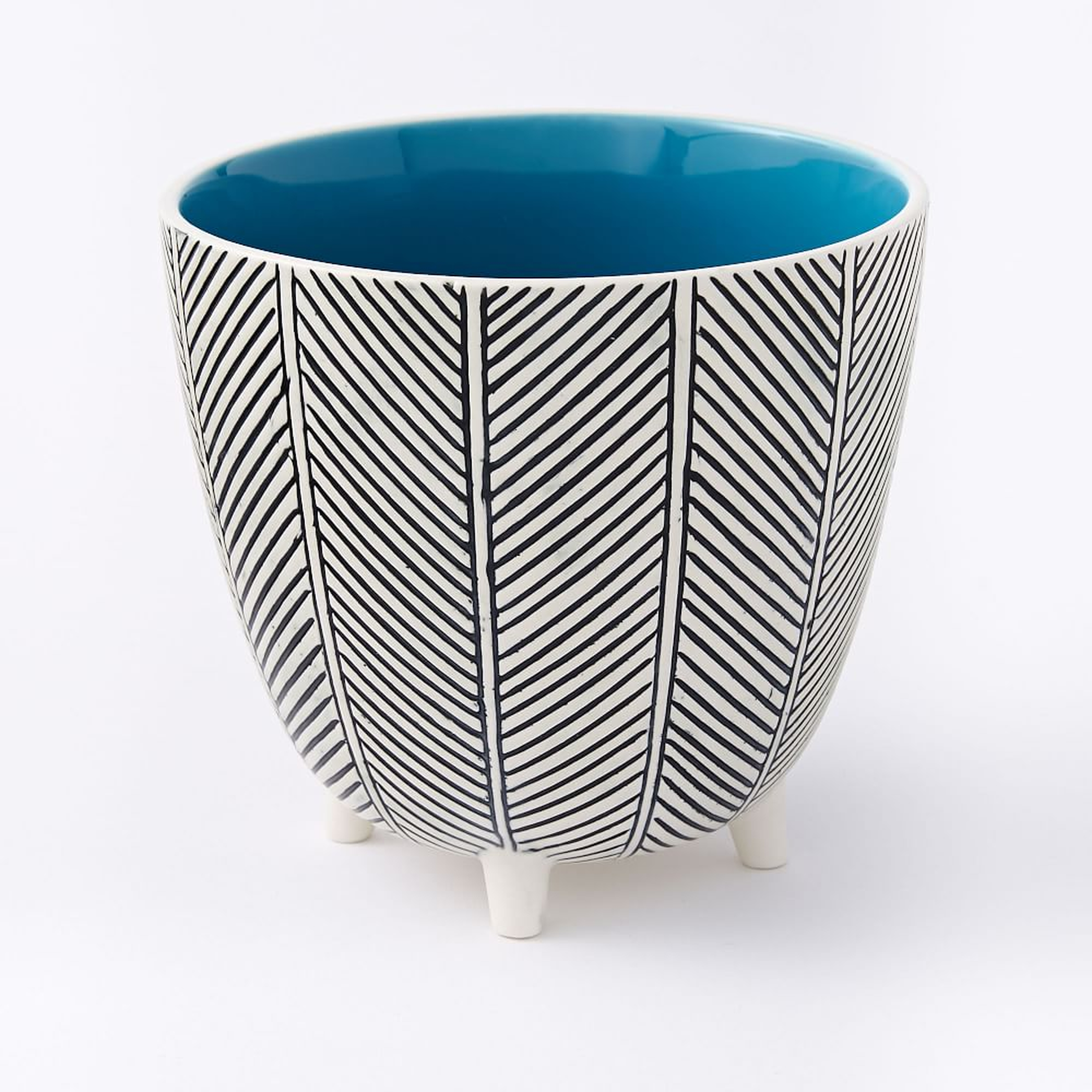Art in the Forest Cachepot, Herringbone/Teal, 6" - West Elm