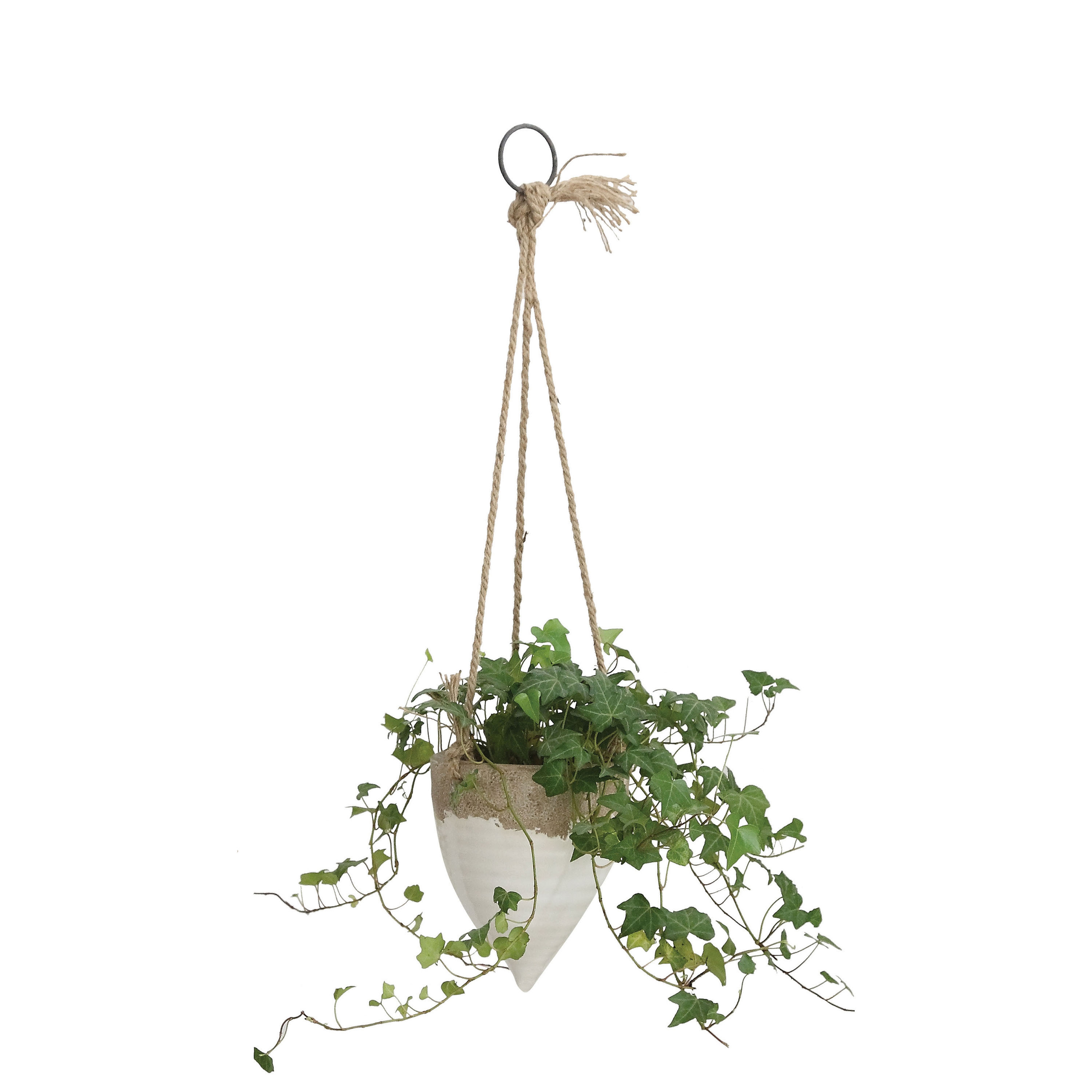 Medium White Stoneware Hanging Planter with Jute Rope - Creative Co-Op