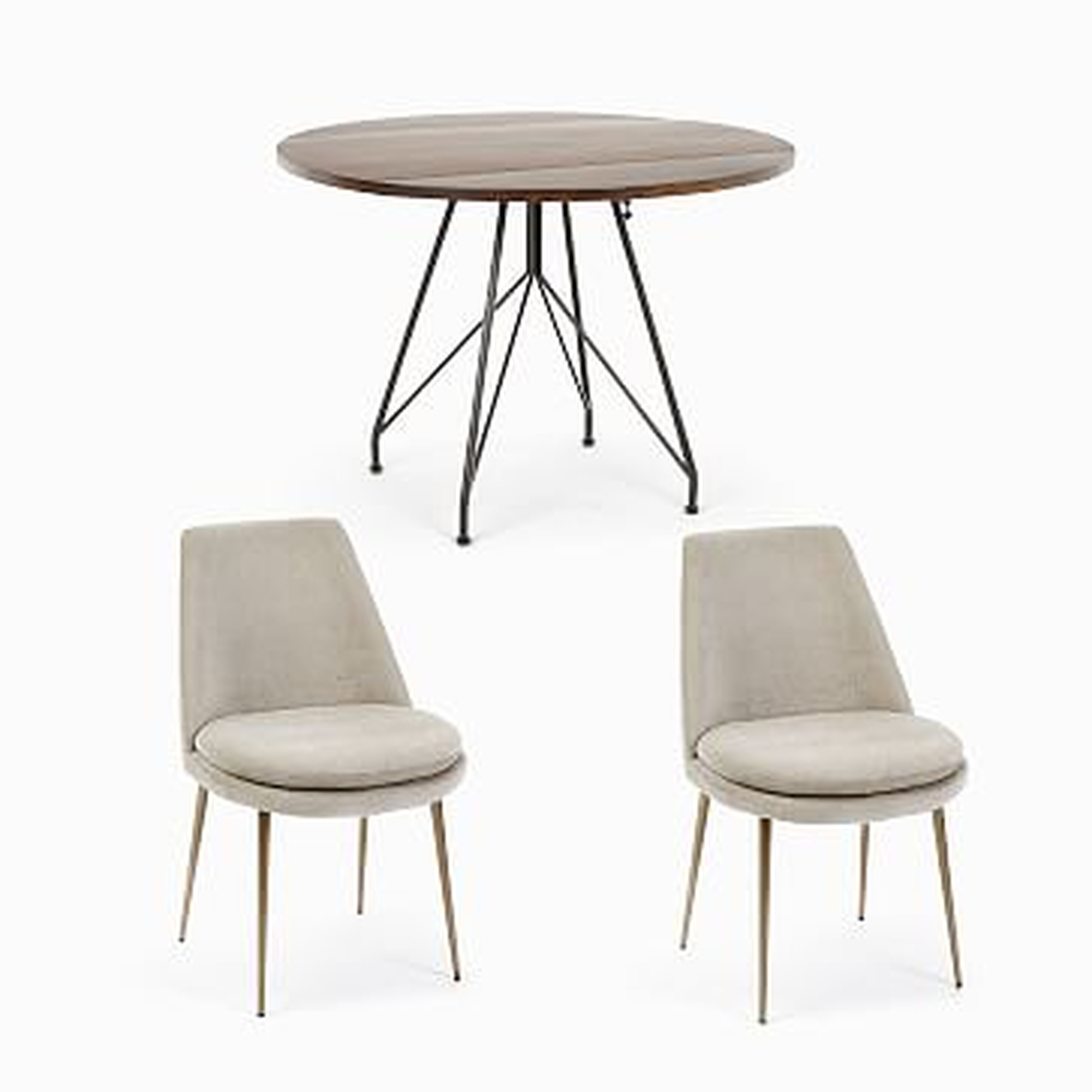Jules Drop Leaf Expandable Dining Table &amp; 2 Finley Low-Back Upholstered Dining Chairs Set - West Elm
