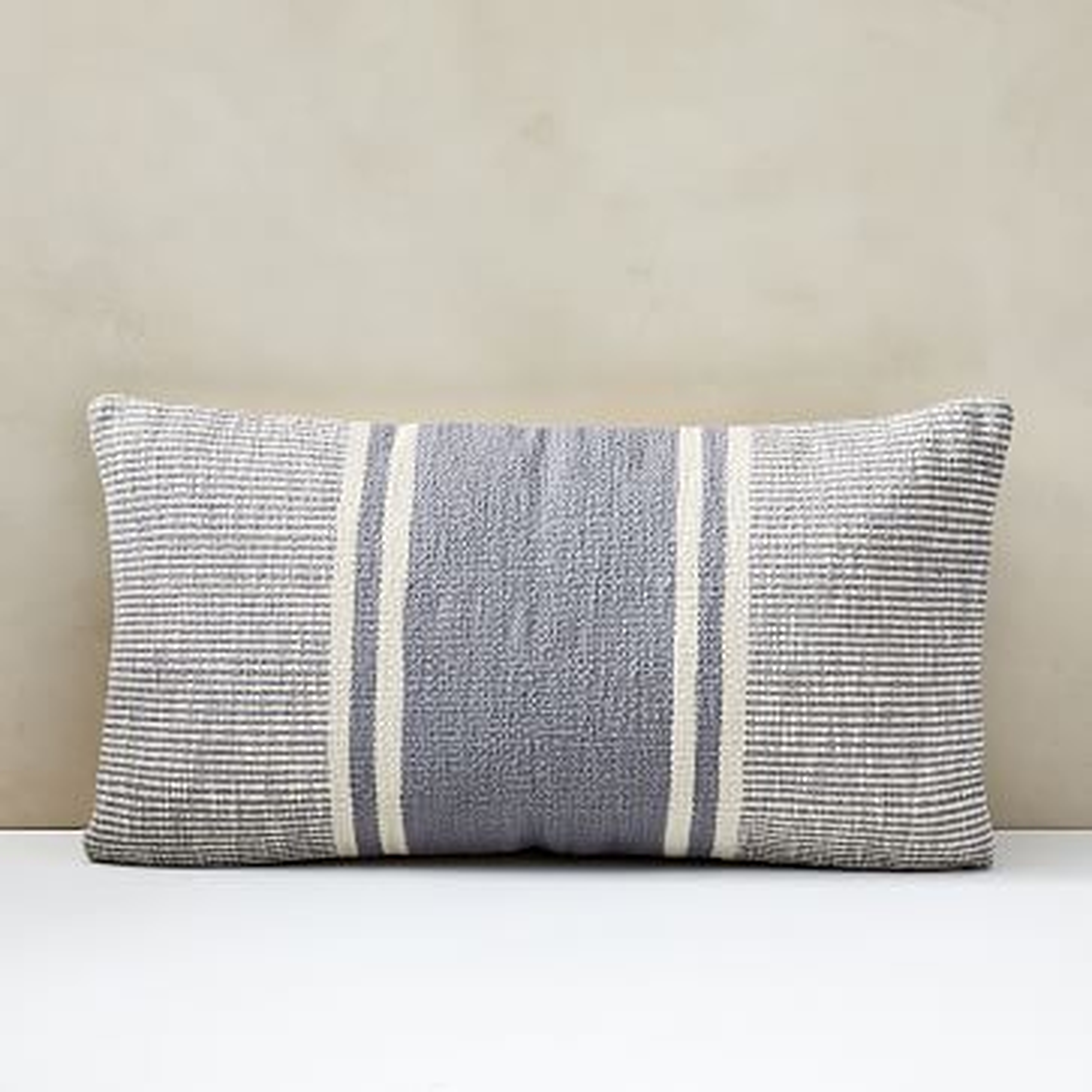 Woven Stripe Mix Pillow Cover, 14"x26", Washed Blue - West Elm