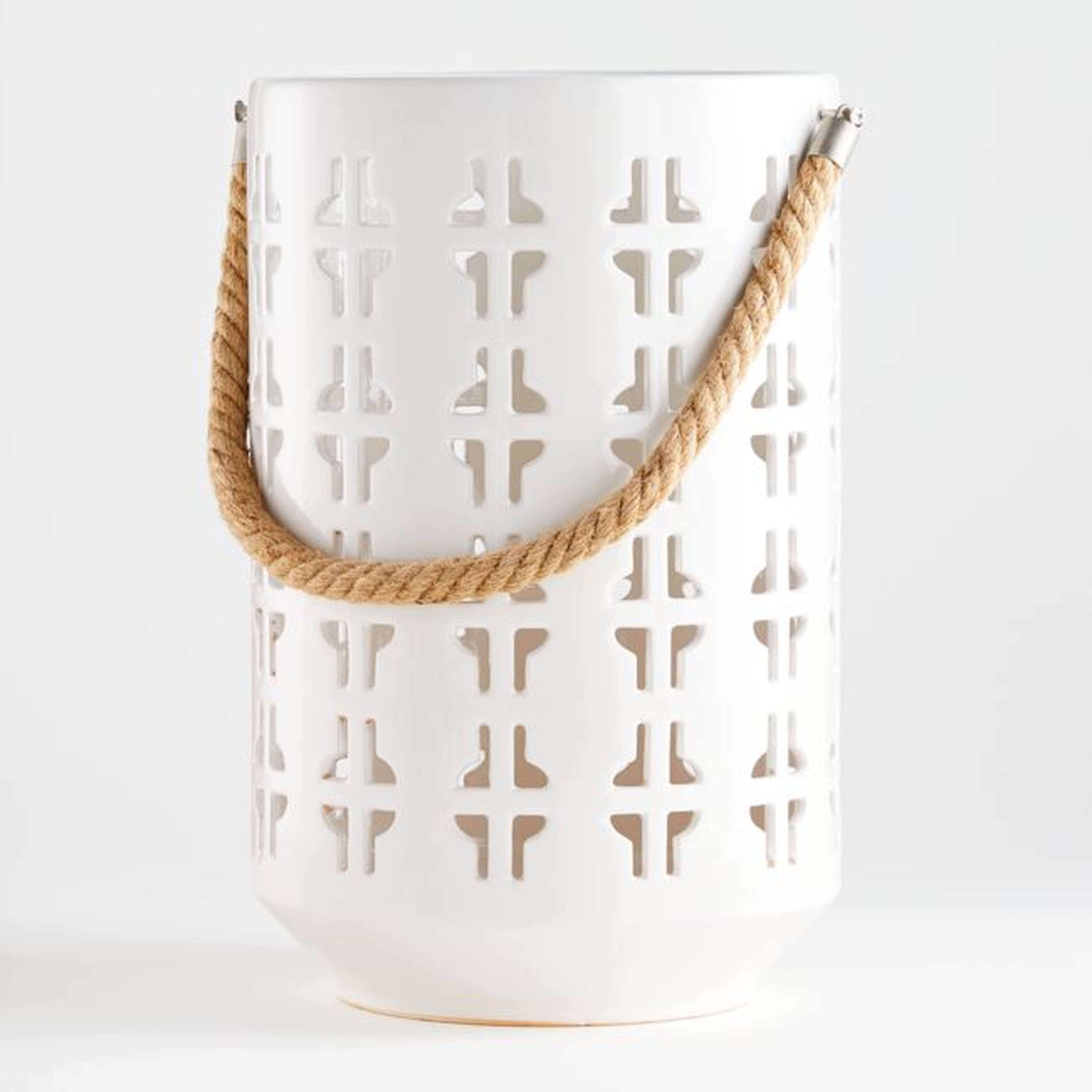 Calas White Ceramic Lantern 14.75" - Crate and Barrel