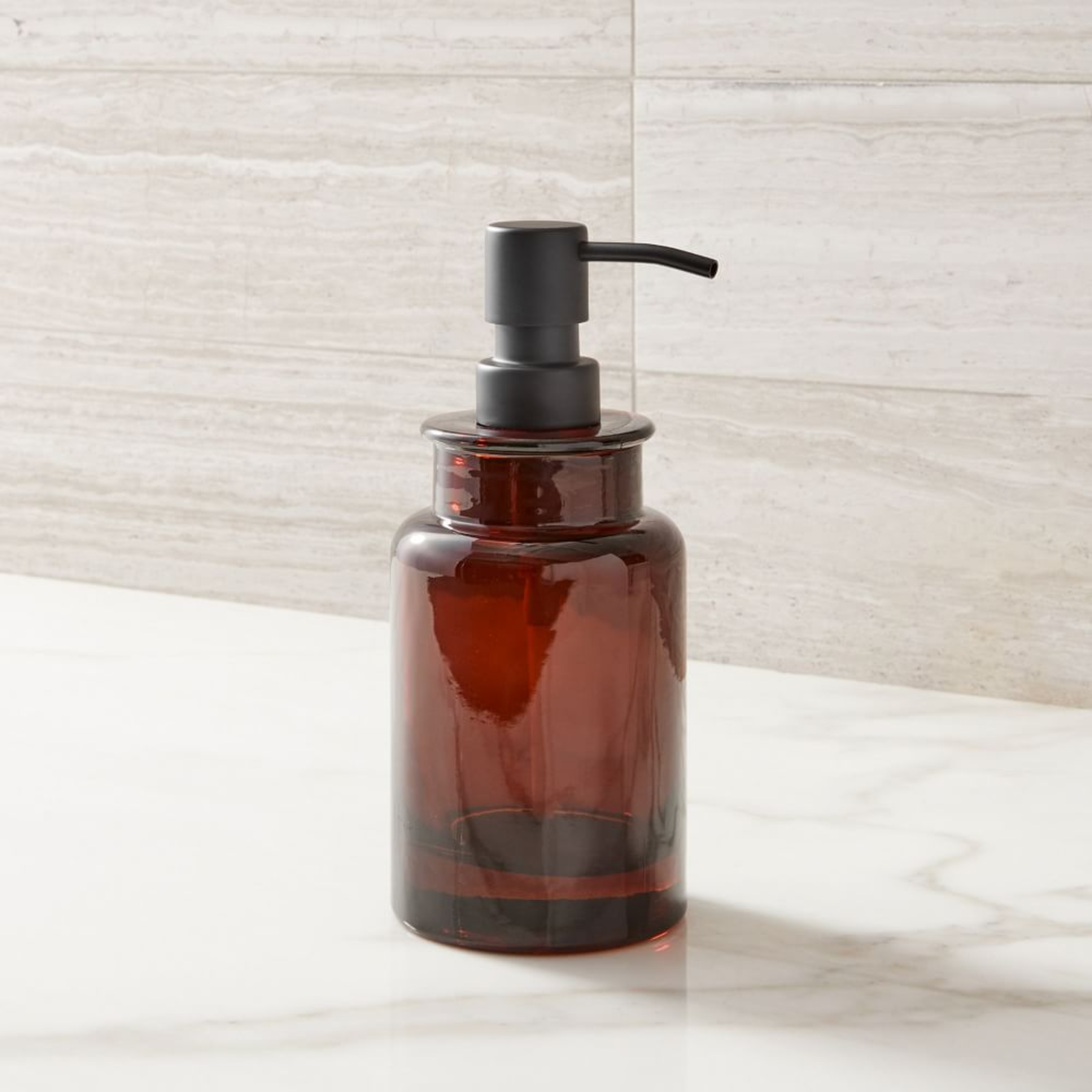 Apothecary Glass Bath Accessories, Amber, Soap Pump - West Elm