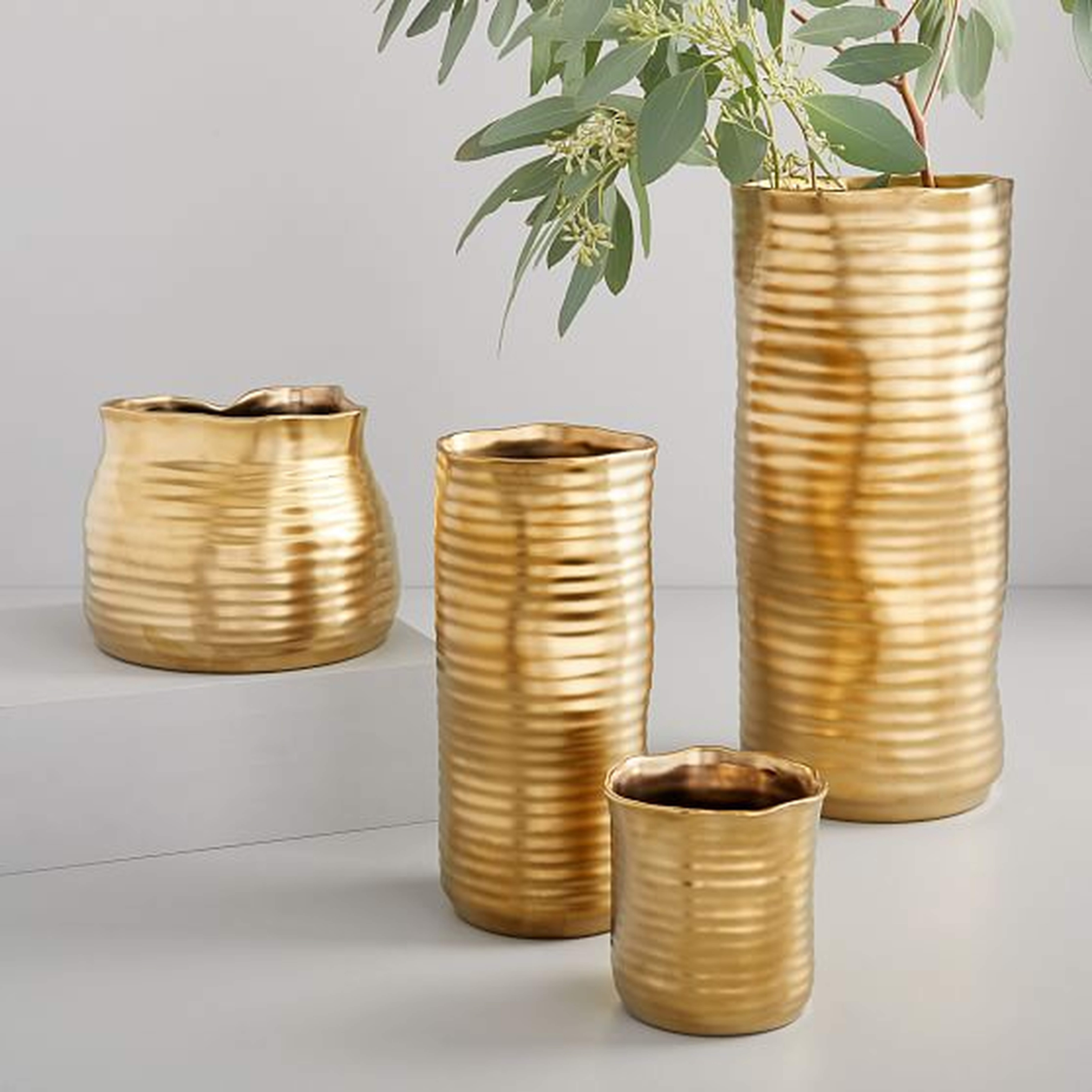 Molten Brass Vase, Small, Medium Straight &amp; Round, Large, Set of 4 - West Elm