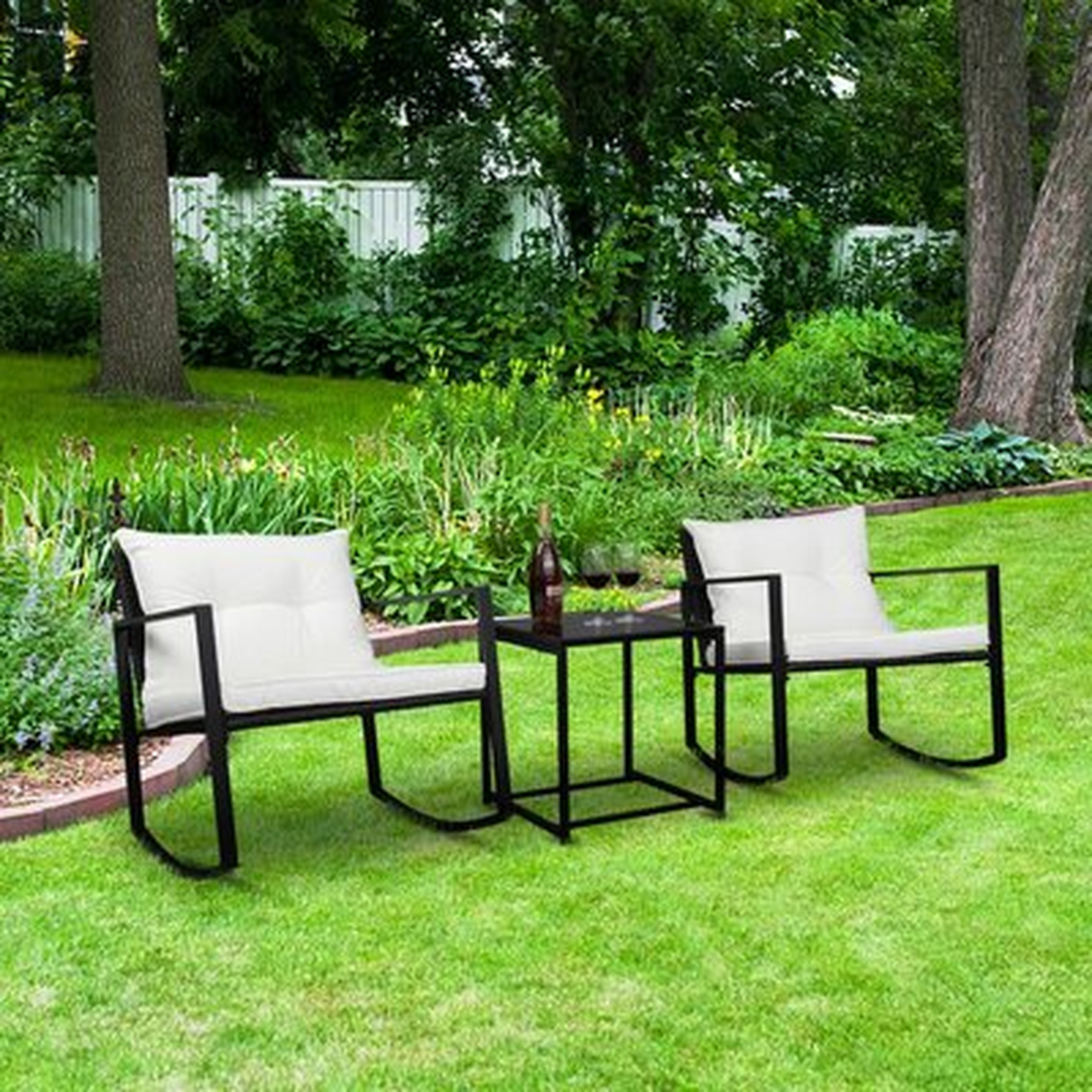 Inesa 3-Piece Patio Rattan Furniture Set Rocking Chair And Coffee Table With Cushions - Wayfair