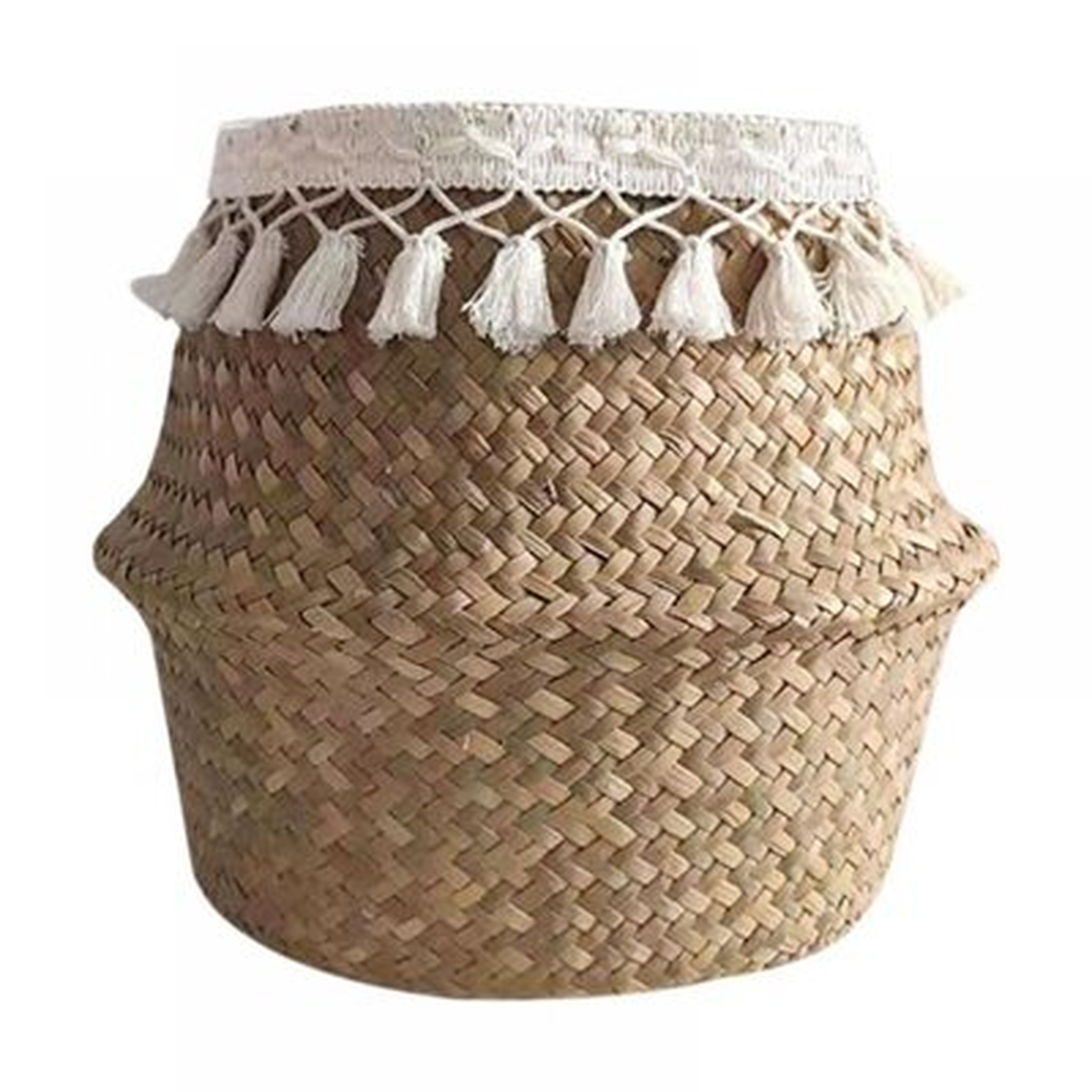 Woven Seagrass Belly Basket,Tassel Macrame Hand Woven Seagrass Belly Basket For Storage,Picnic,Plant Basin Cover,Groceries,Home Decor And Woven Straw Beach Bag - Wayfair