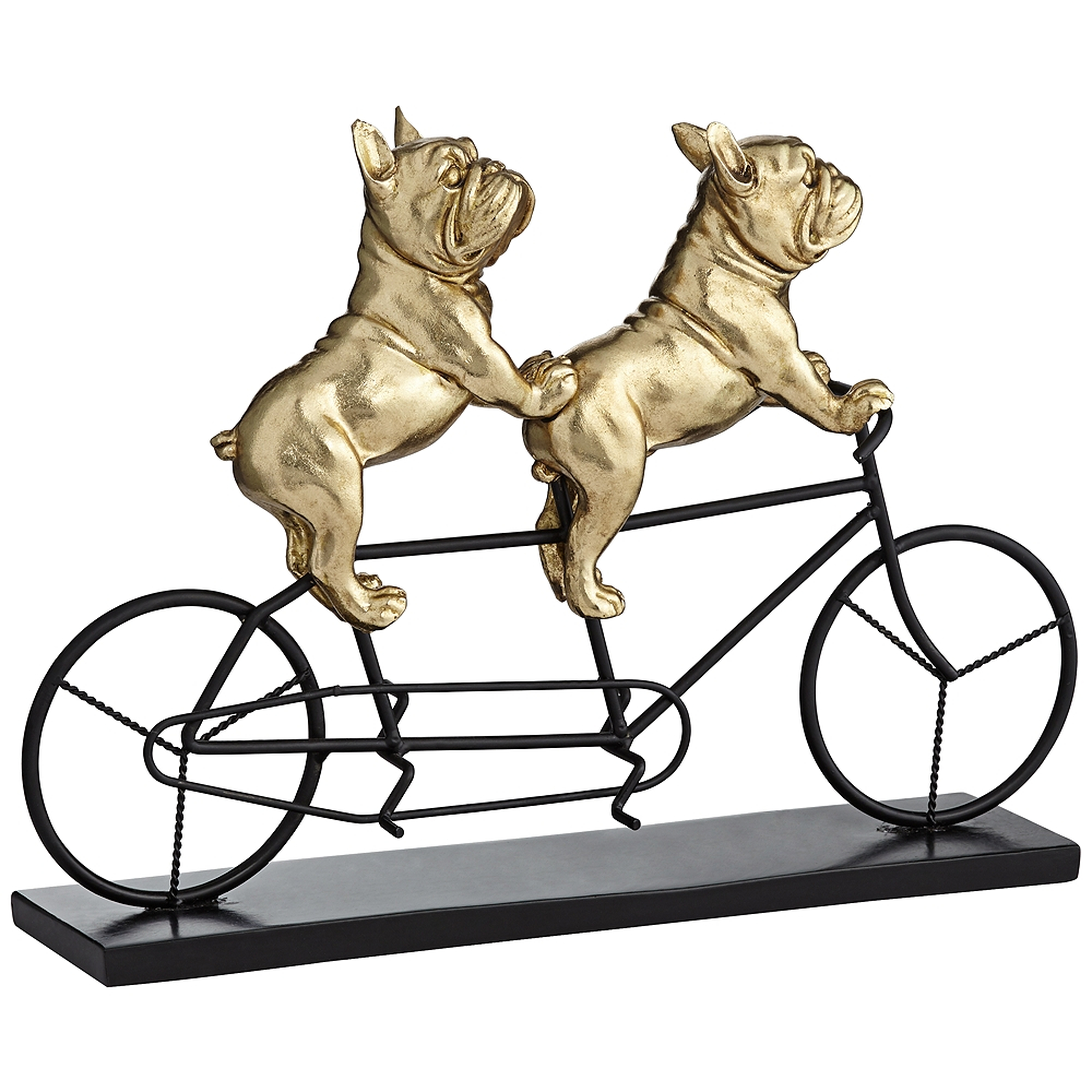 Bulldogs on Bicycle 15 3/4" Wide Gold Sculpture - Lamps Plus