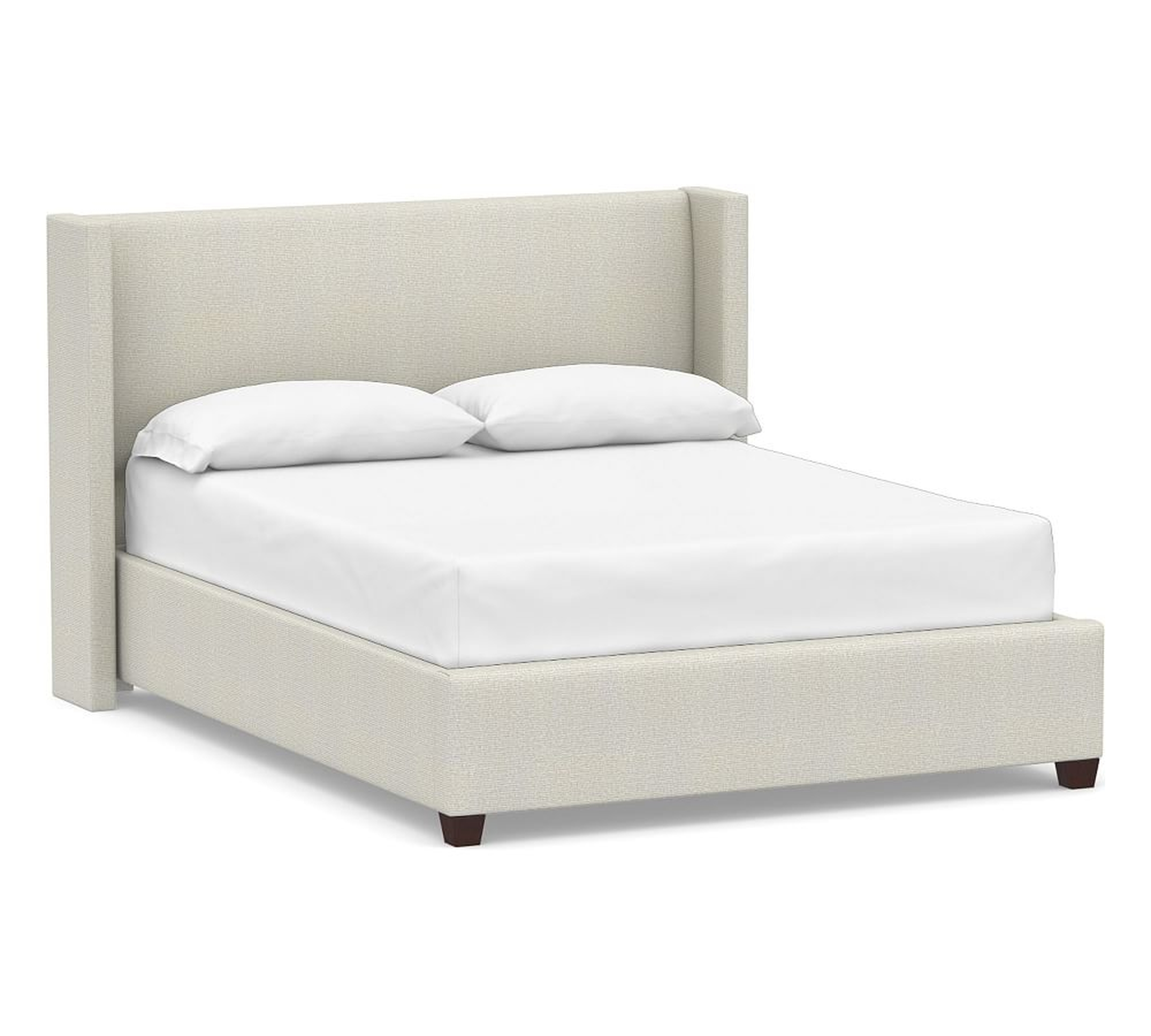 Elliot Shelter Bed, King, Low Headboard 46.5"h, Performance Heathered Basketweave Dove - Pottery Barn