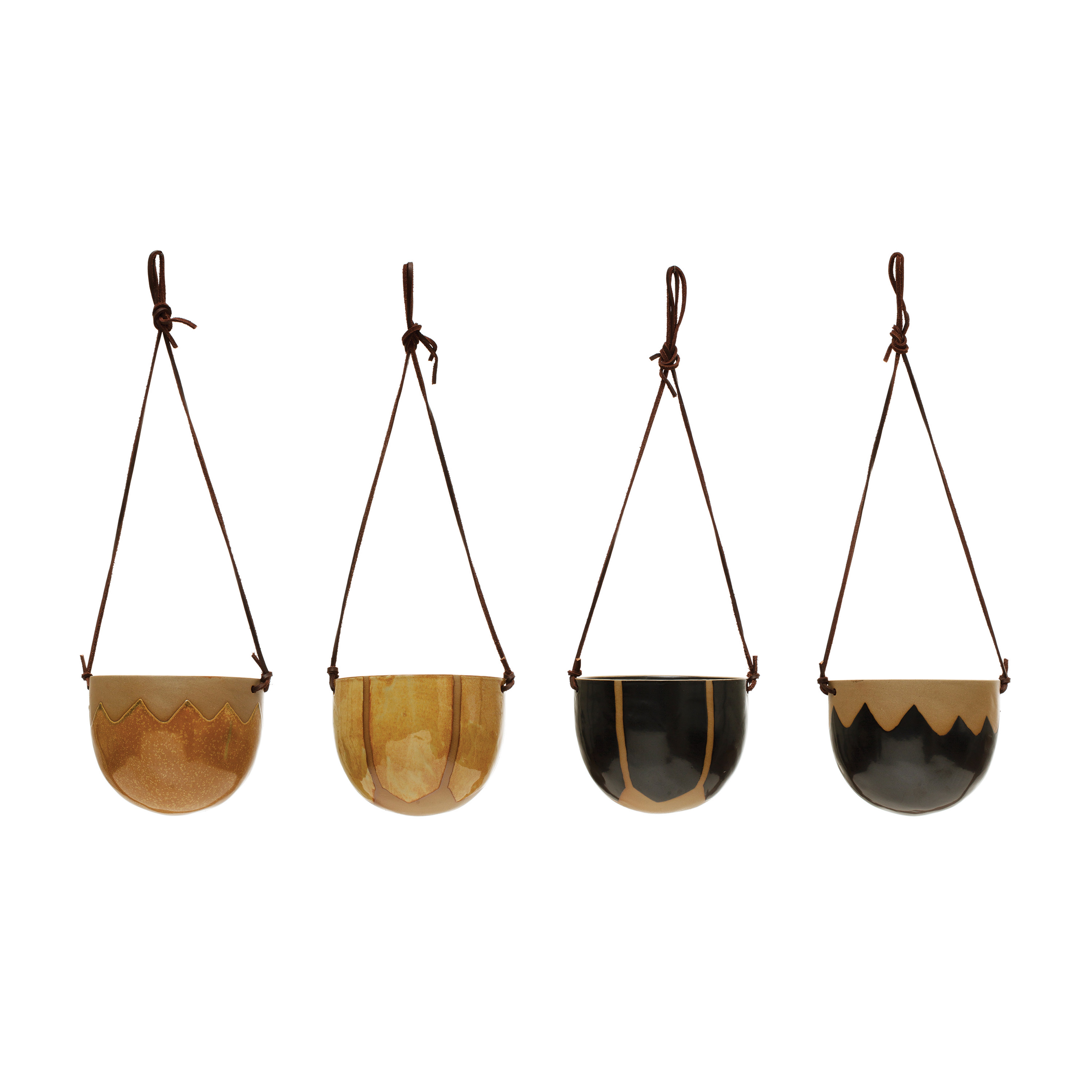 Stoneware Hanging Pot with Reactive Glaze, Set of 4 Styles - Creative Co-Op