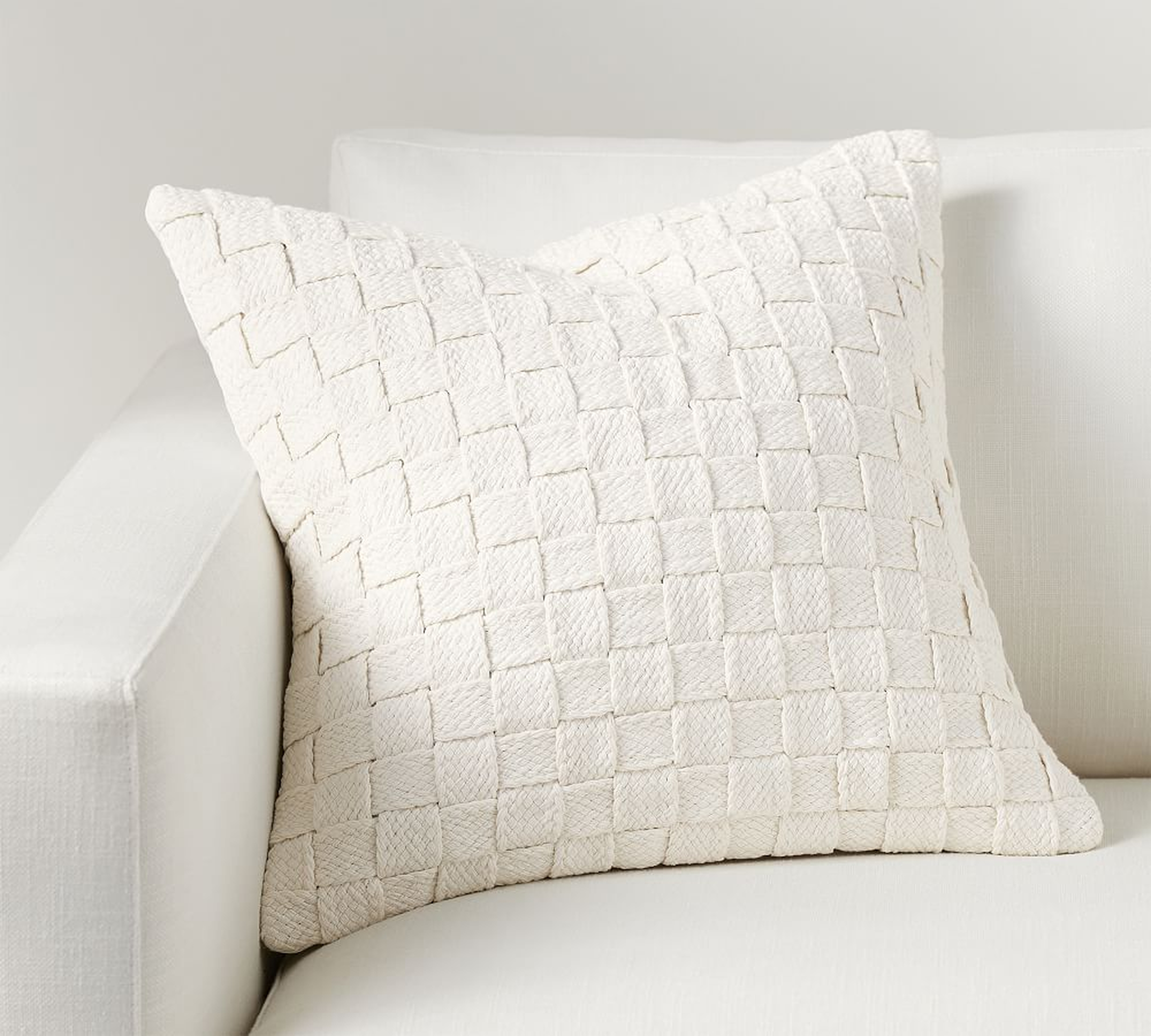 Basketweave Pillow Cover, 20" x 20", White - Pottery Barn