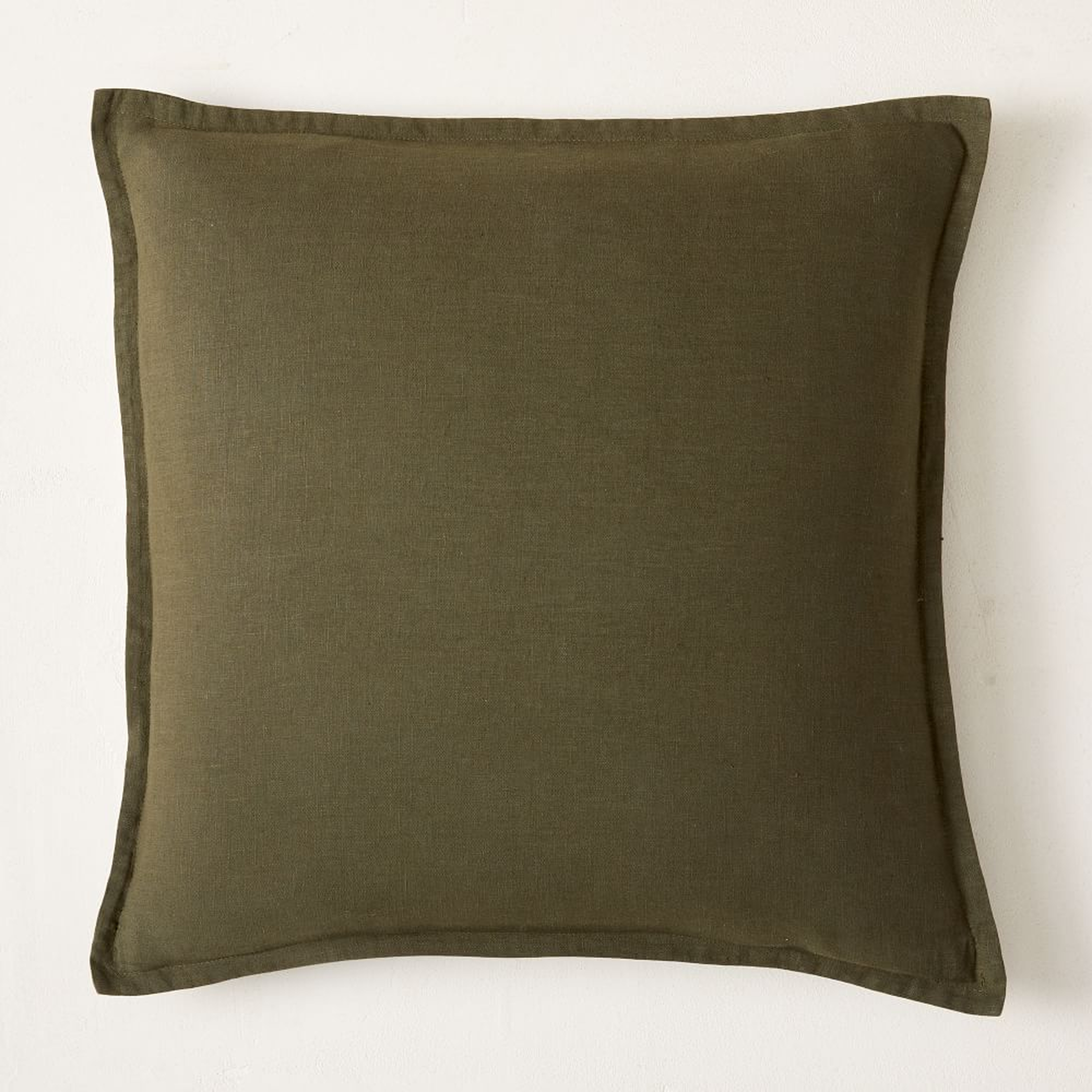 European Flax Linen Pillow Cover, 20"x20", Dark Olive - West Elm