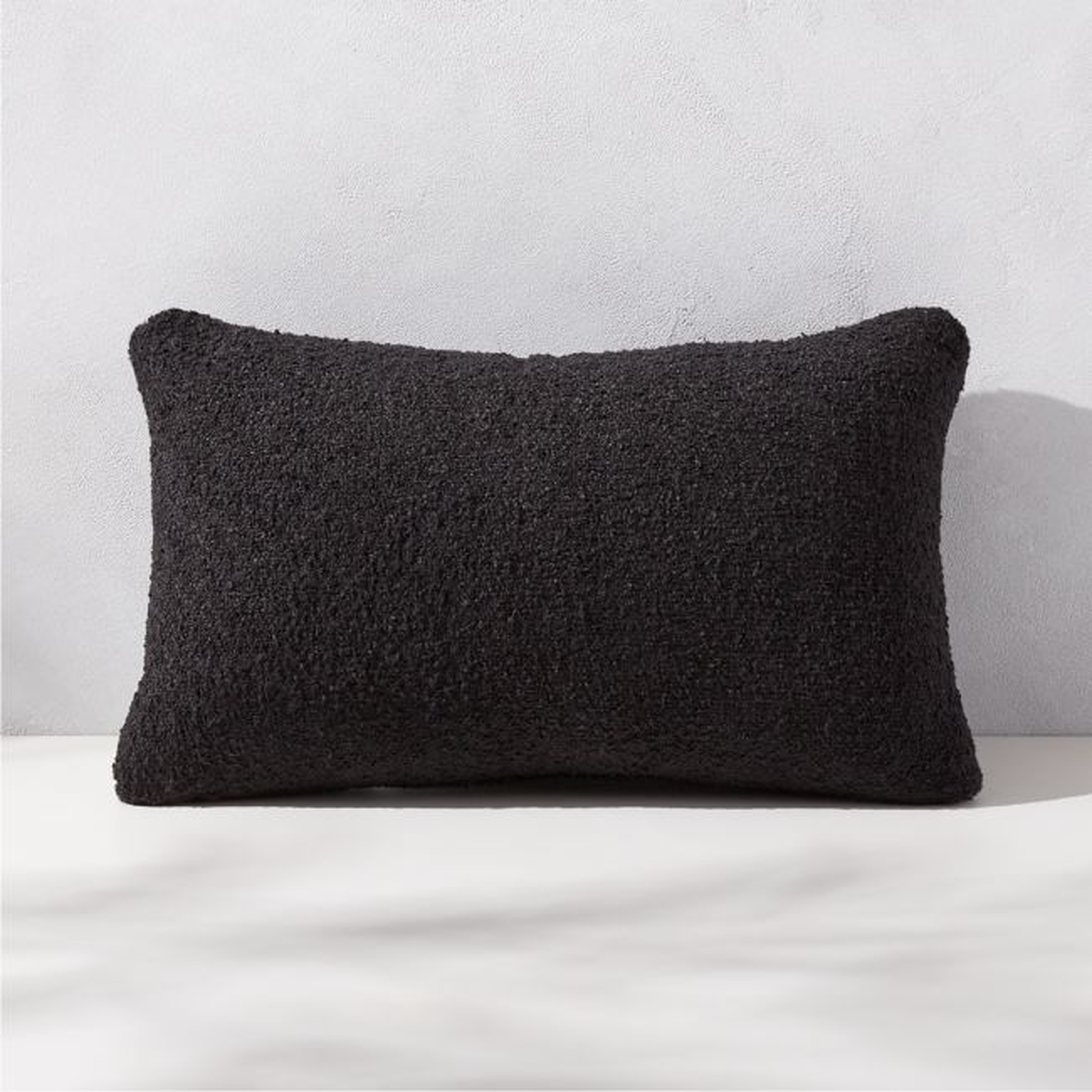 Silves Black Boucle Outdoor Lumbar Pillow 20''x12'' - CB2