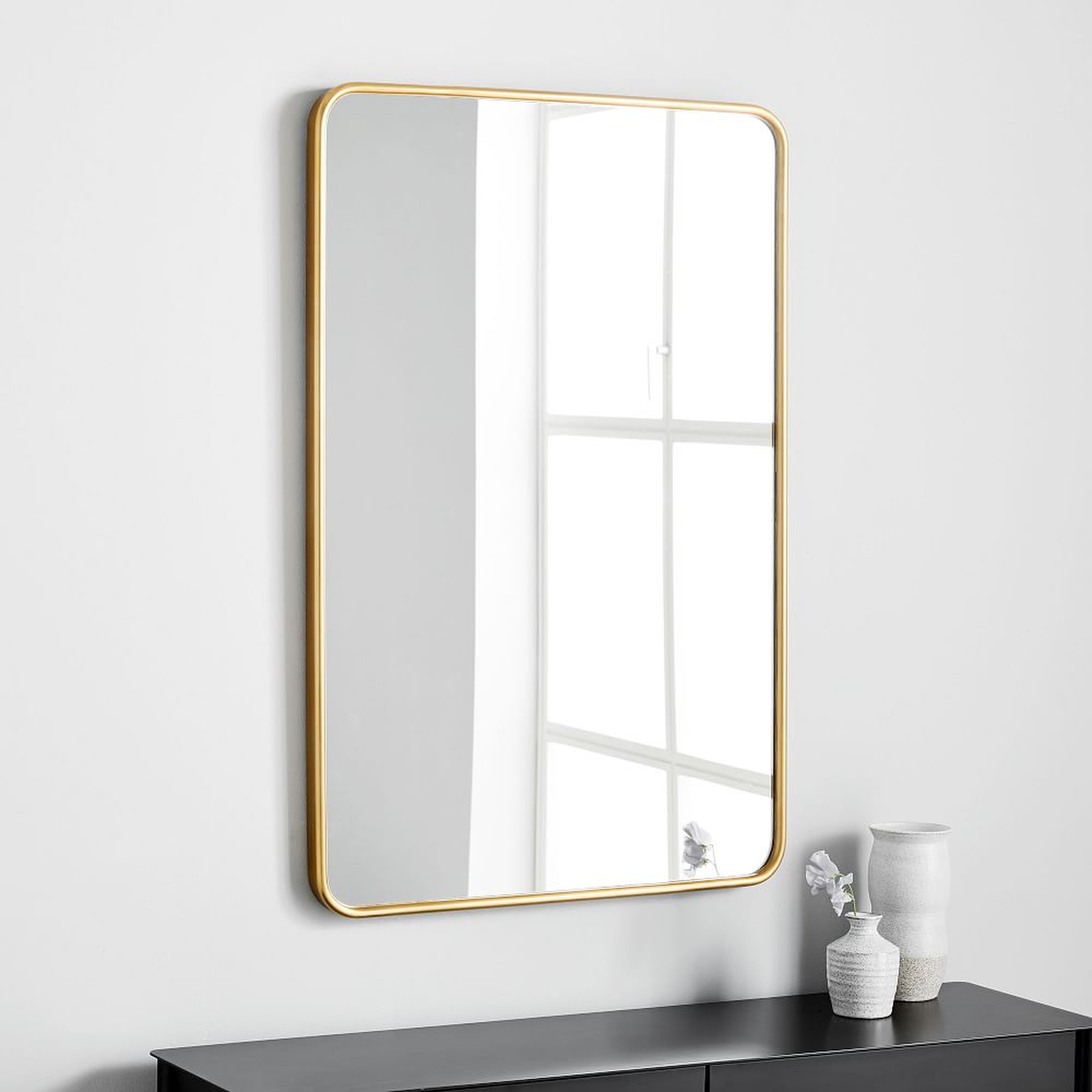 Streamline Rounded Edge Metal Wall Mirror, Antique Brass, 24"Wx36"H - West Elm