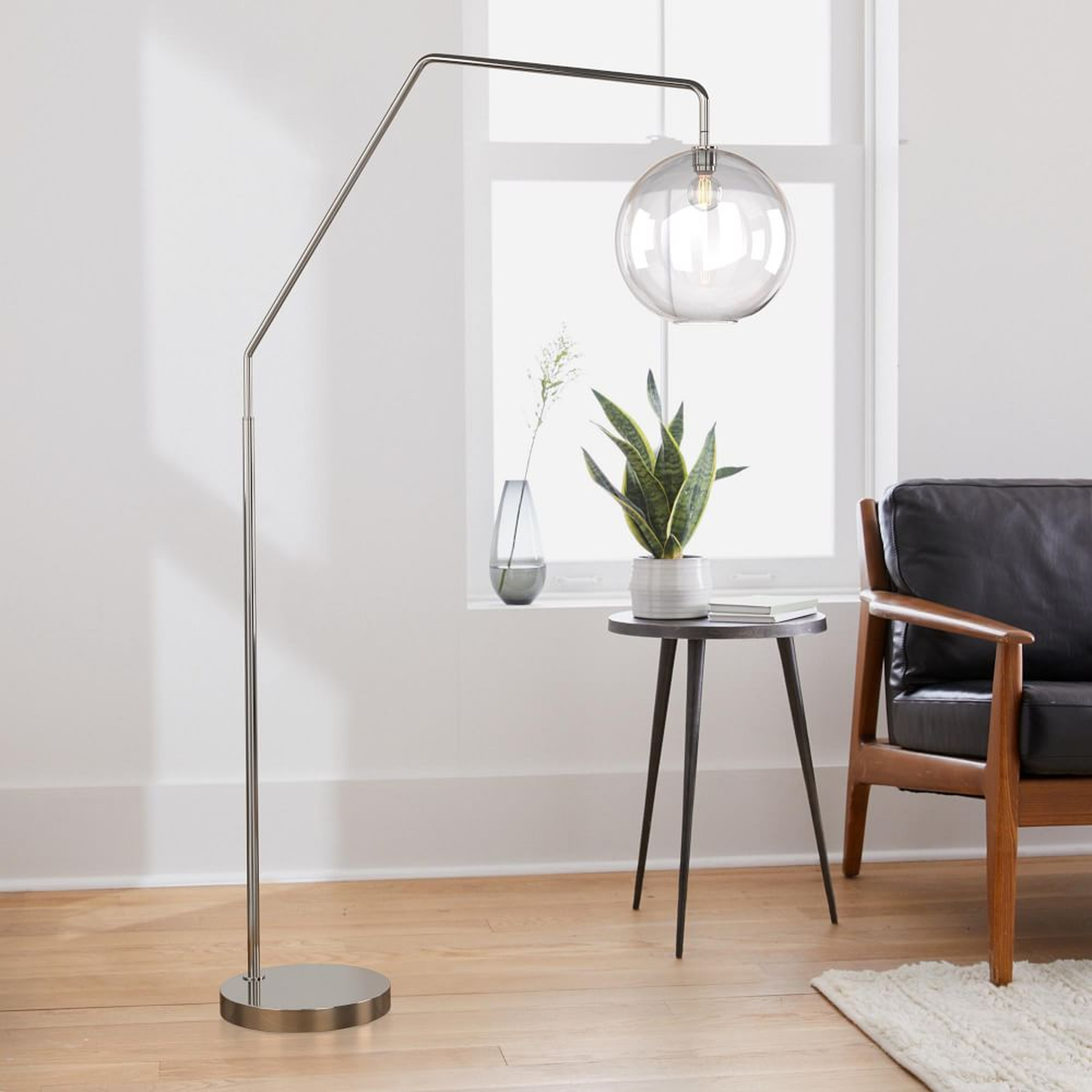 Sculptural Overarching Floor Lamp, Globe Large, Clear, Polished Nickel, 13" - West Elm