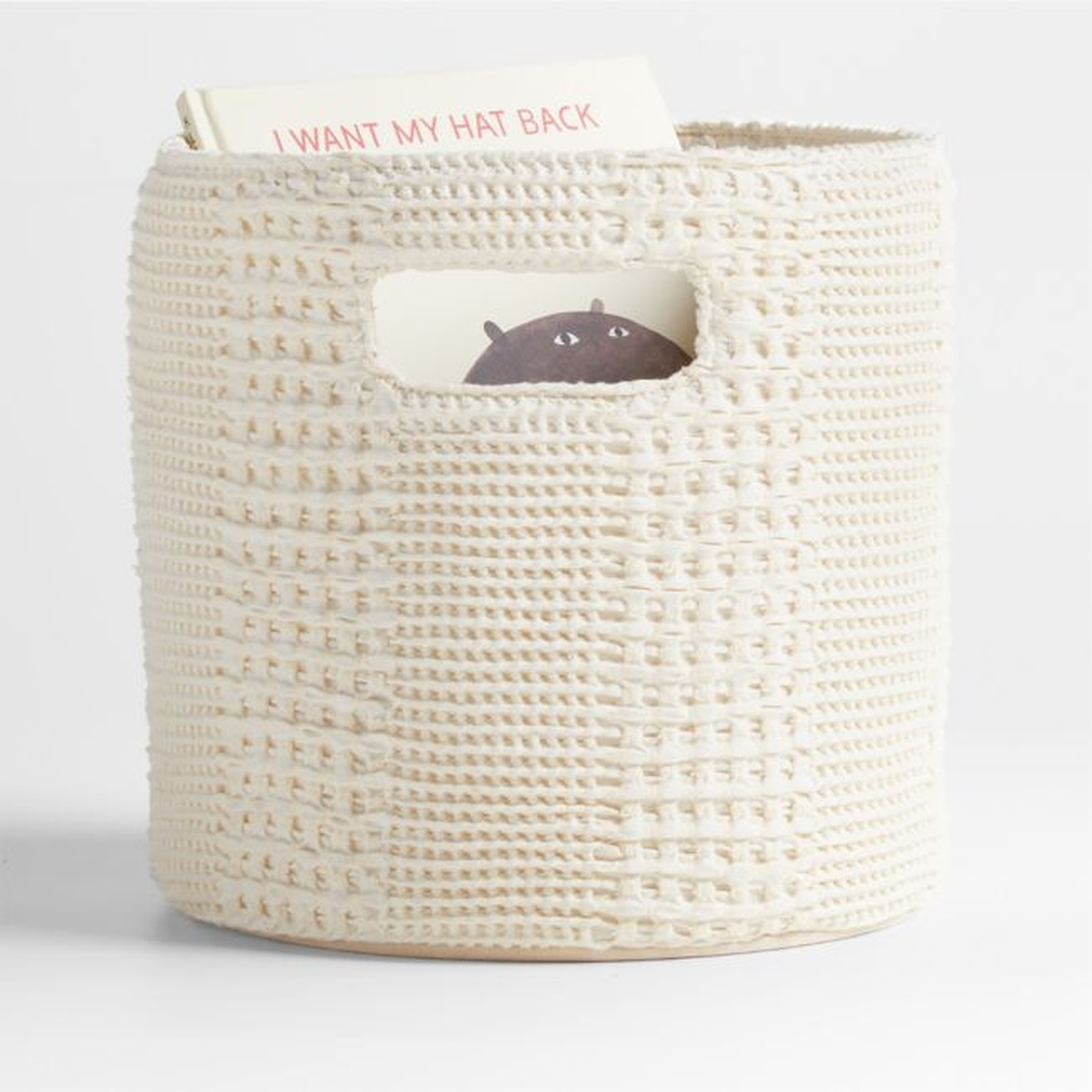 Nella Cream Cotton Waffle Weave Small Shelf Bin with Handles - Crate & Kids