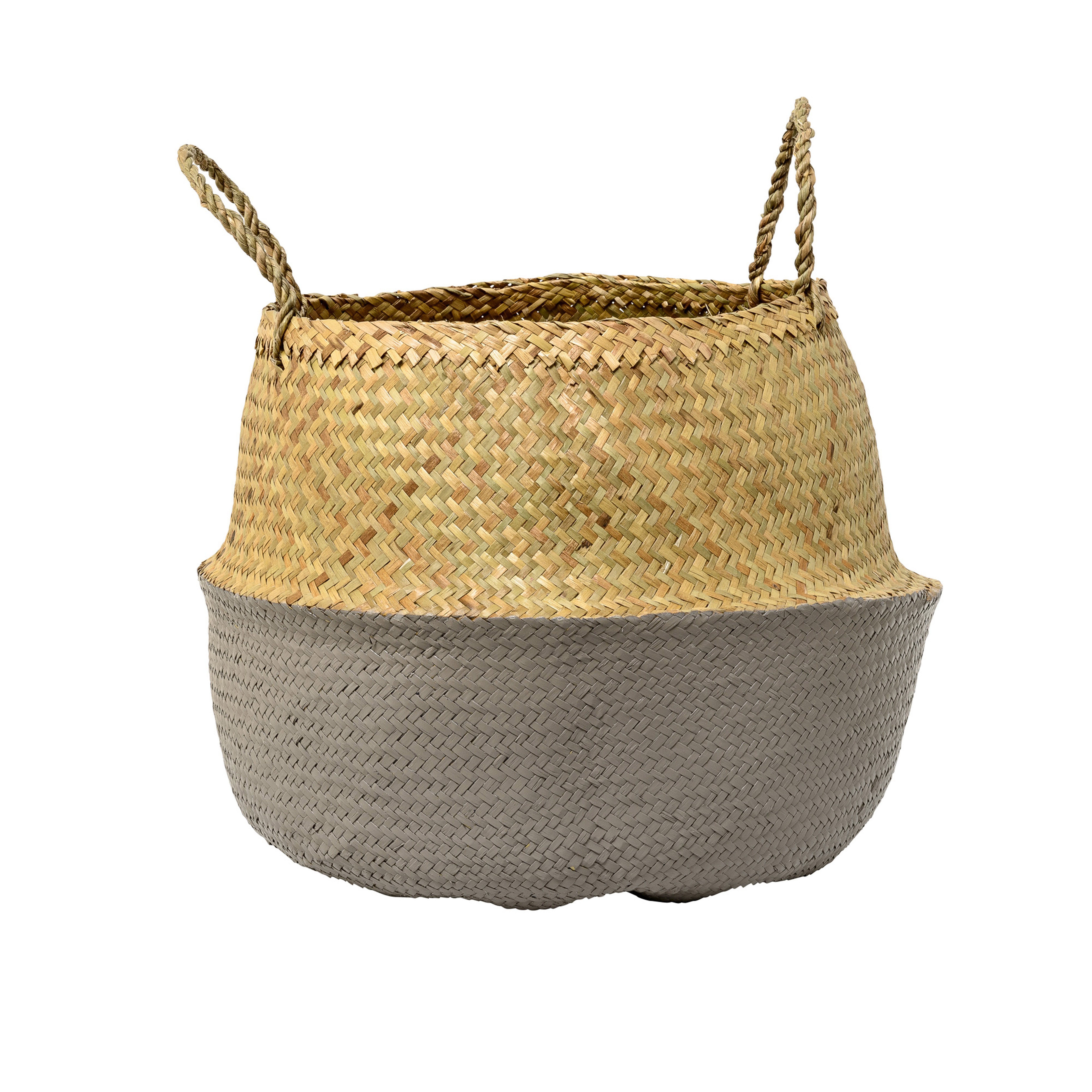 Seagrass Folding Basket with Handles, Gray & Natural - Moss & Wilder