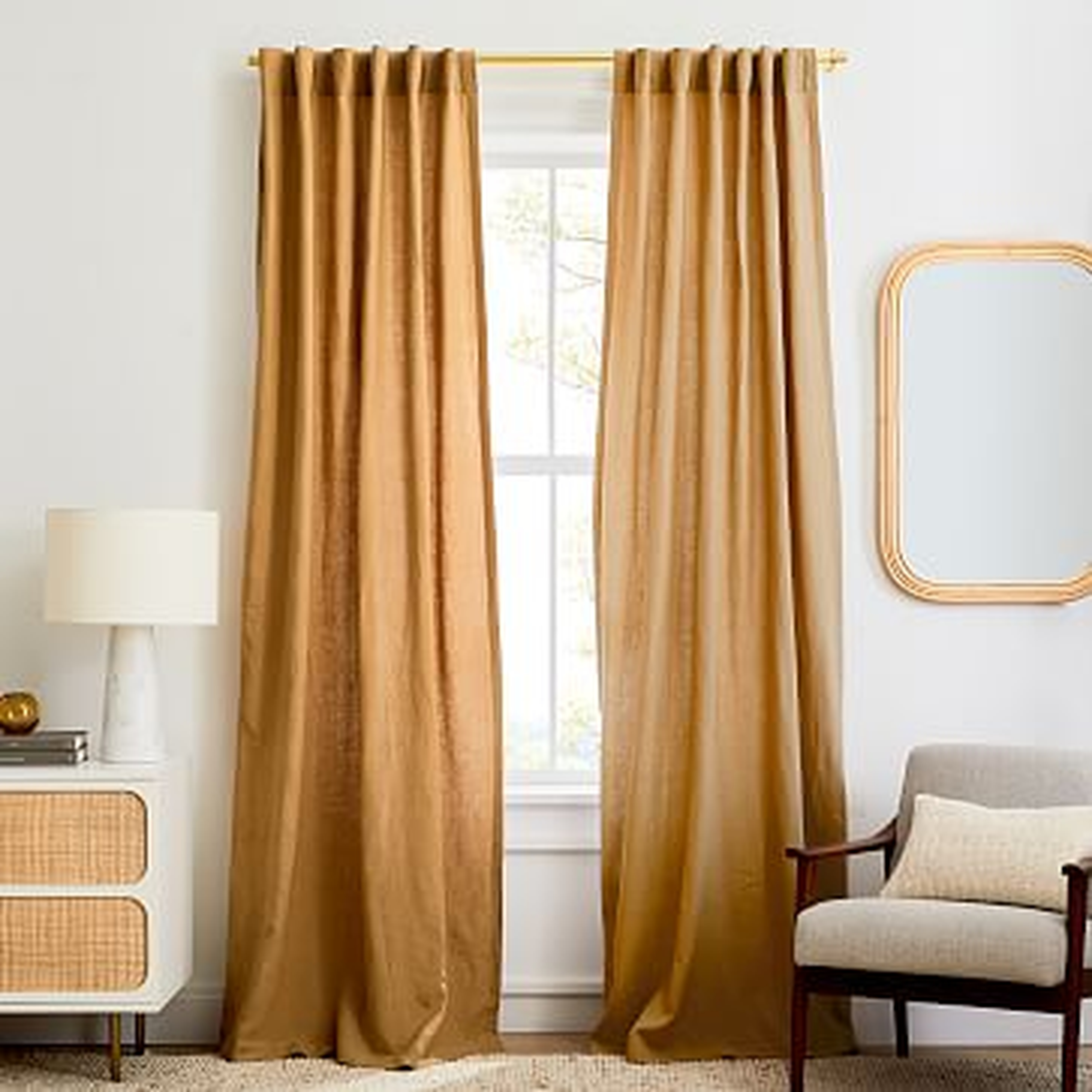 European Flax Linen Curtain, Camel, 48"x96" - West Elm