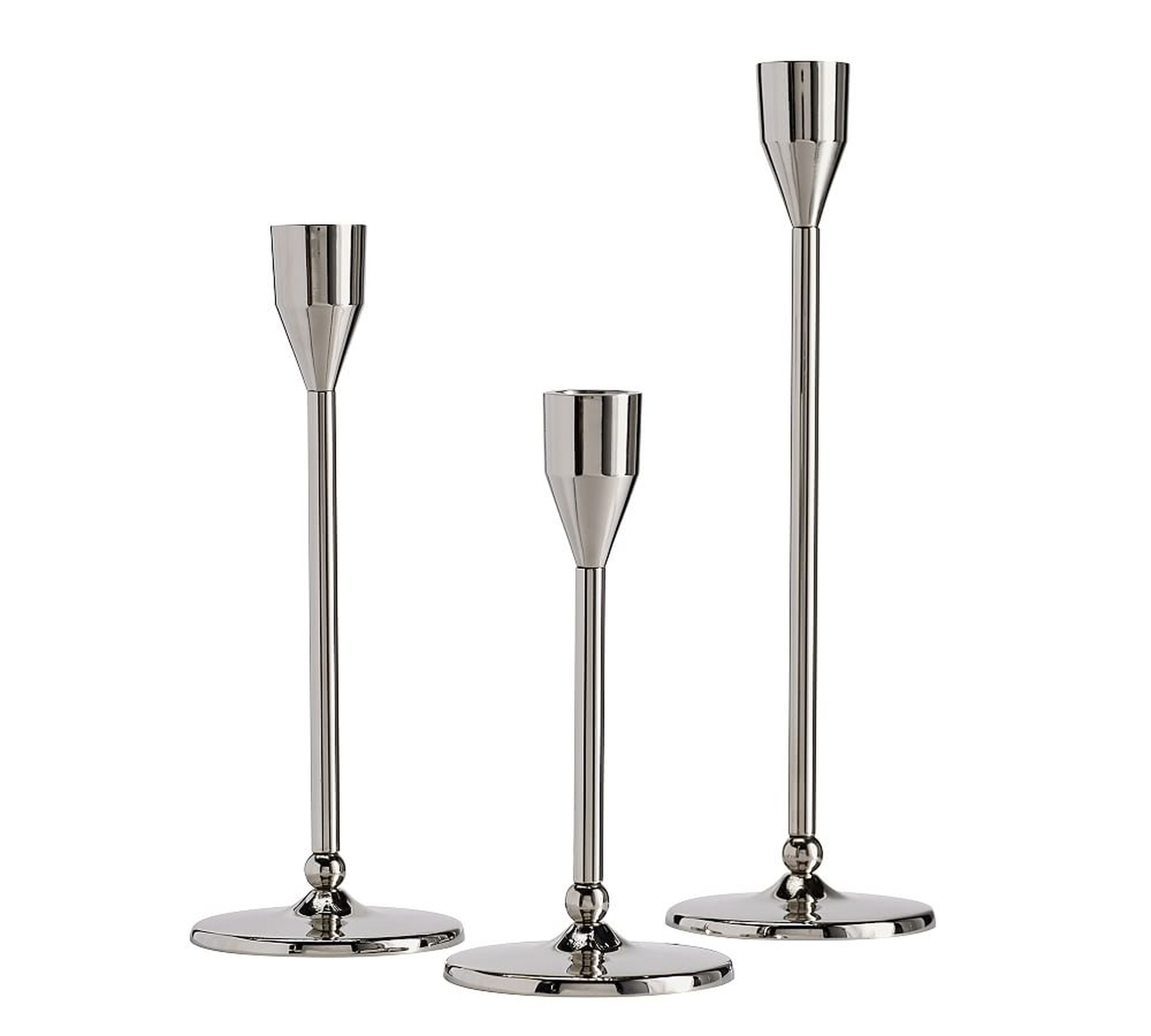 Modern Silver Taper Candle Holder, Silver, Mixed Sizes, Set of 3 - Pottery Barn