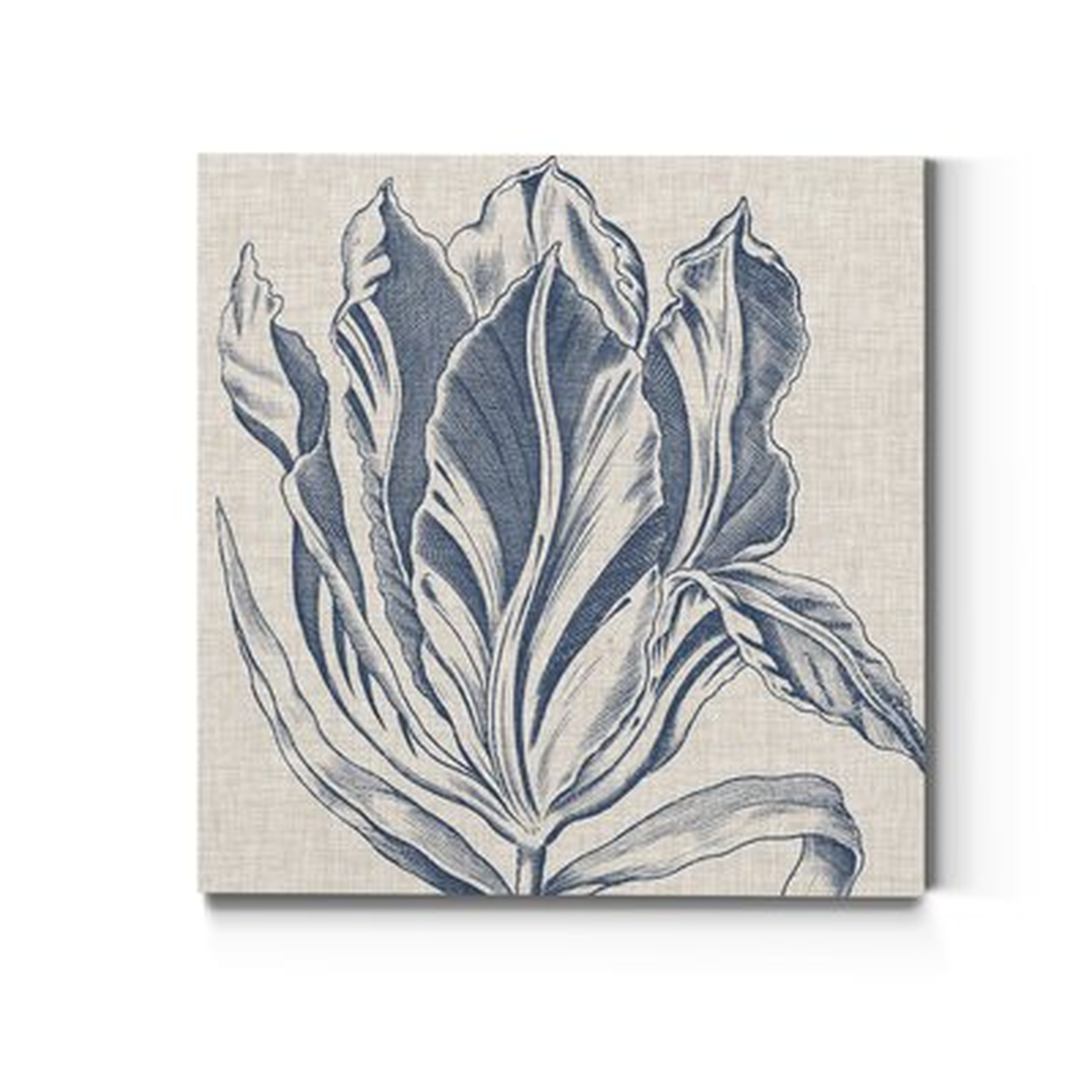 'Indigo Floral on Linen I' - Wrapped Canvas Painting Print - Wayfair