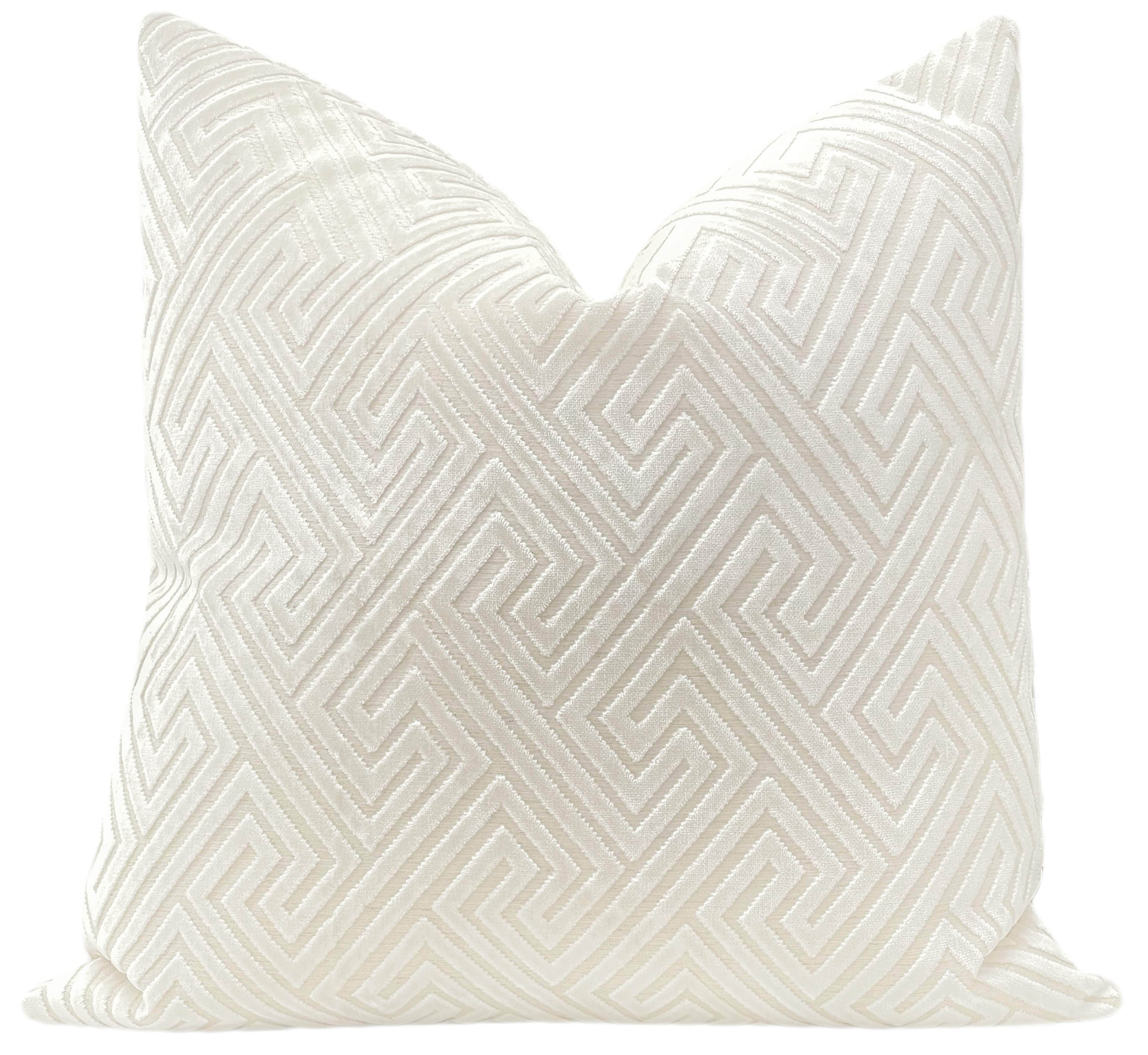 Roman Cut Velvet Throw Pillow Cover, Alabaster, 18" x 18" - Little Design Company