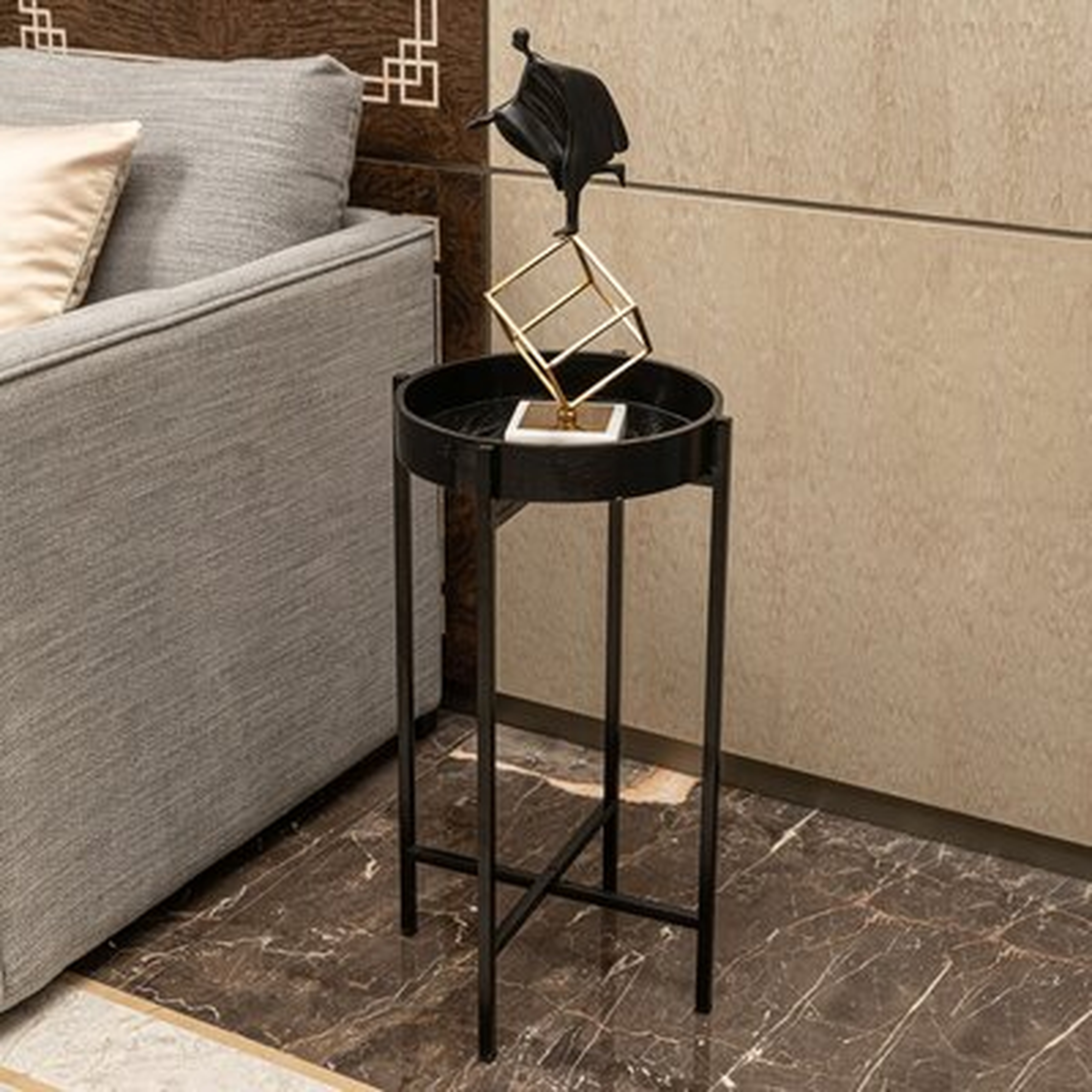 Everly Quinn Round Side End Tables, Metal Small Sofa Table With Cross Base - Wayfair