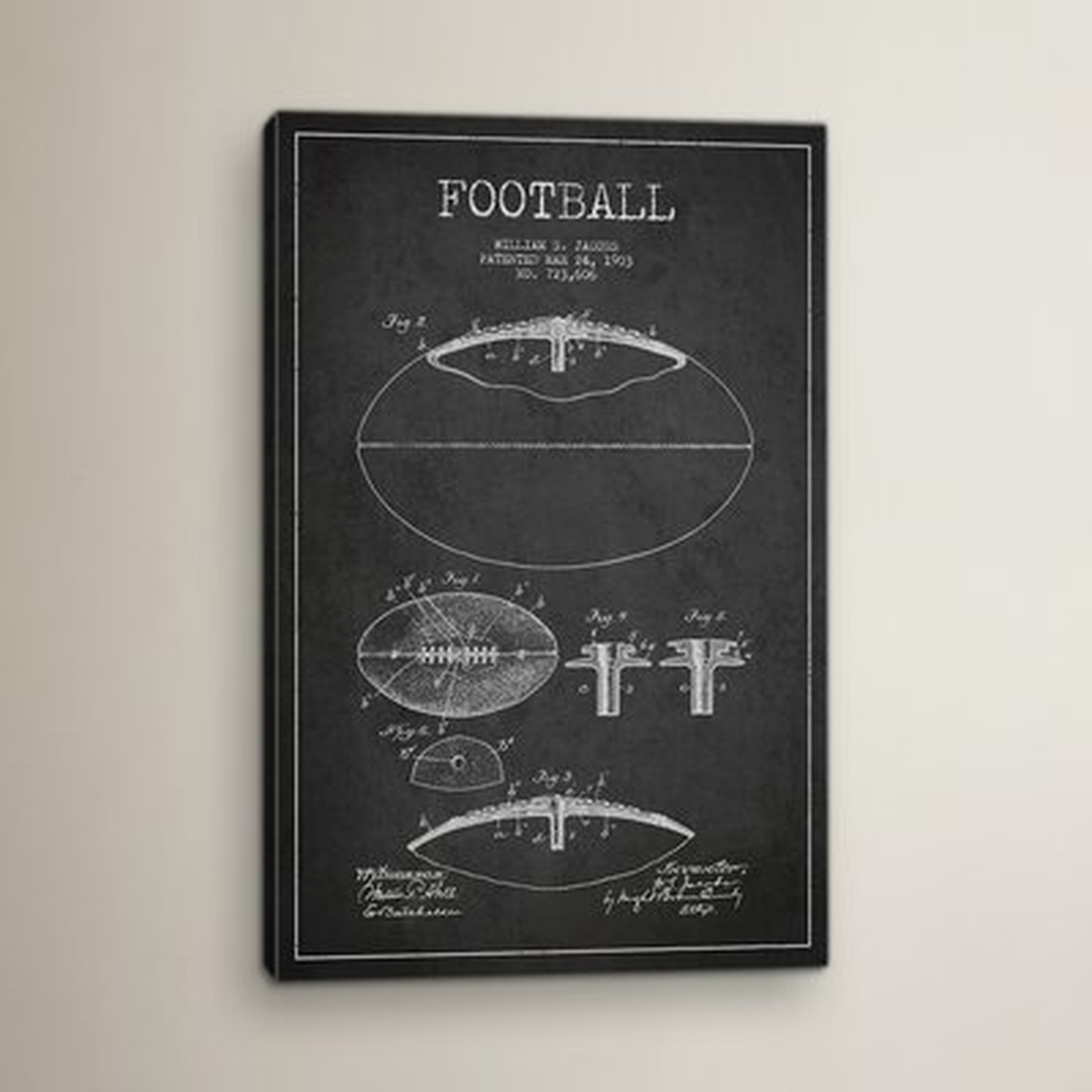 Football Charcoal Patent Blueprint Graphic Art on Wrapped Canvas - Wayfair