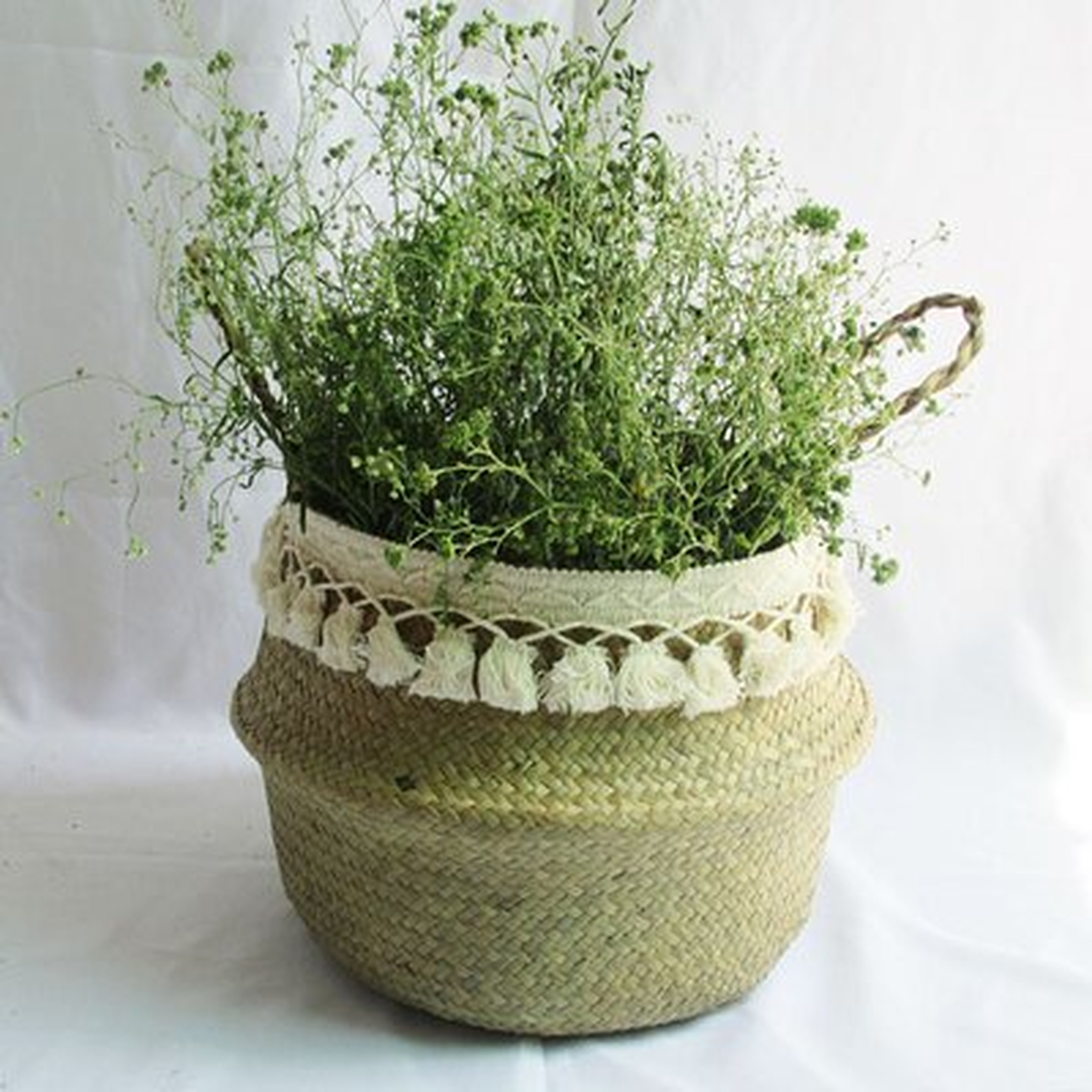 Handmade Folding Wicker Grass Weaving Basket Double-Layer Tassel Storage Basket With Handle For Storing Cosmetics Dirty Clothes Flowerpot - Wayfair