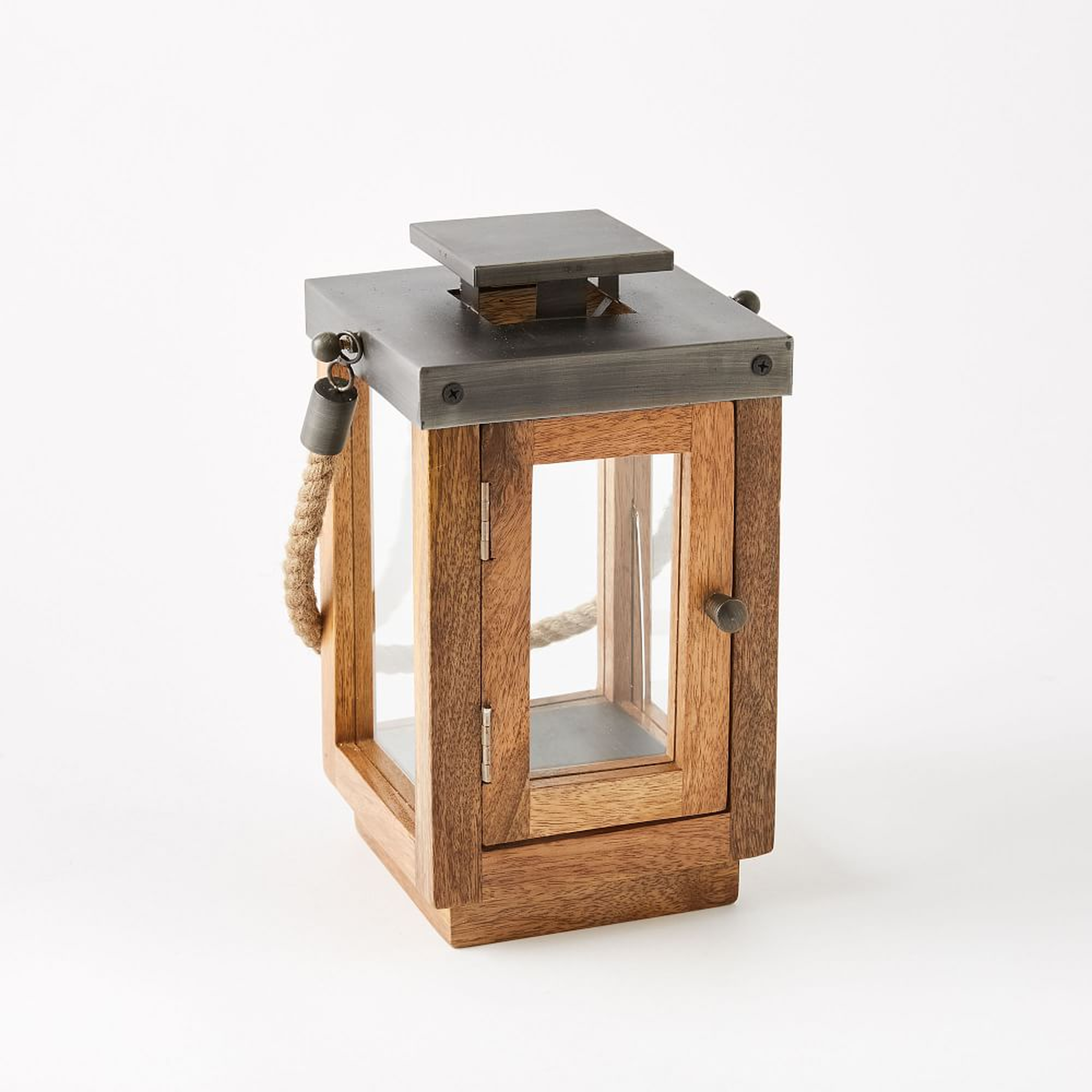 Wood + Rope Lantern, Wood, Natural/Gray, Small - West Elm