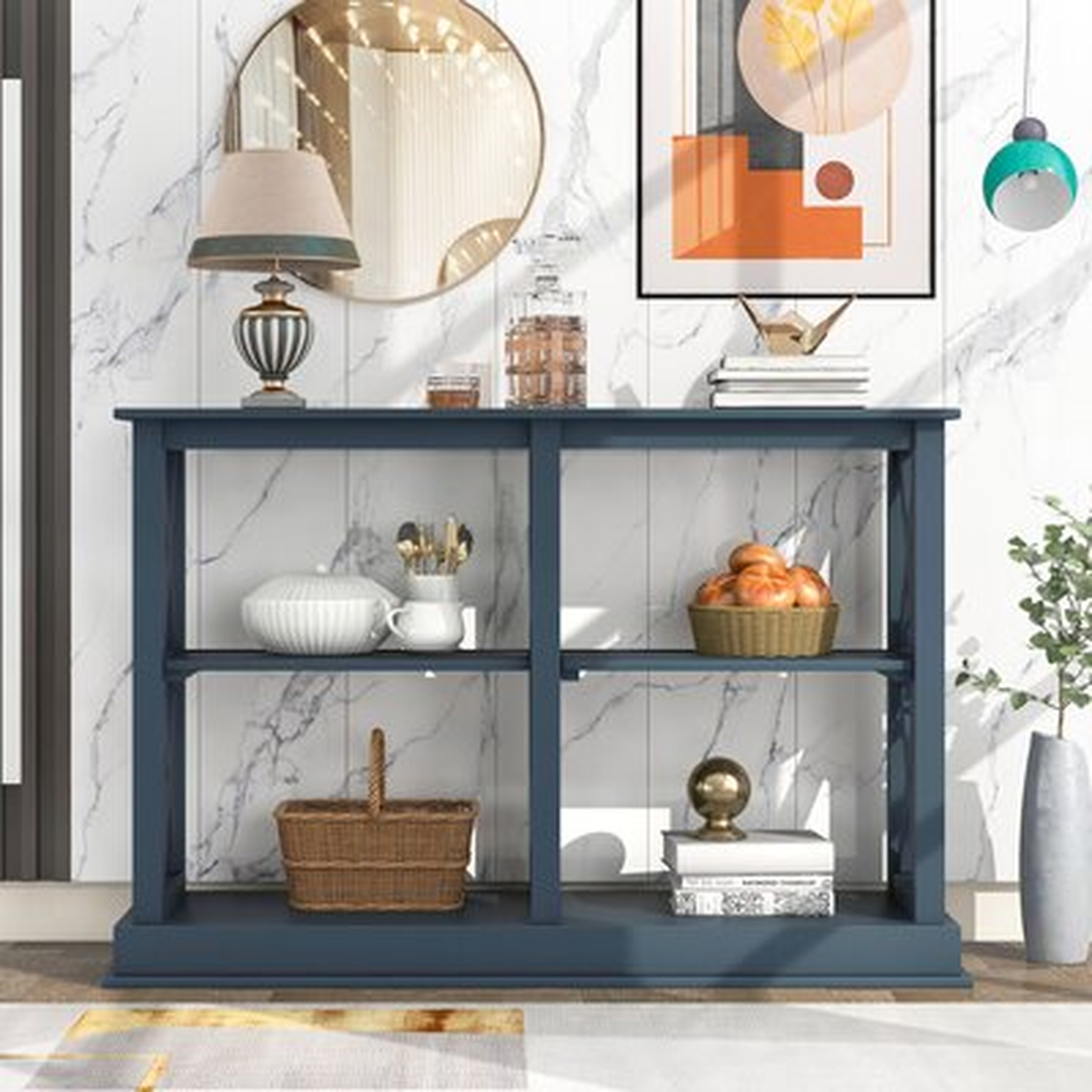 Console Table With 3-Tier Open Storage Spaces And X" Legs, Narrow Sofa Entry Table For Living Room, Entryway And Hallway (Navy Blue)" - Wayfair
